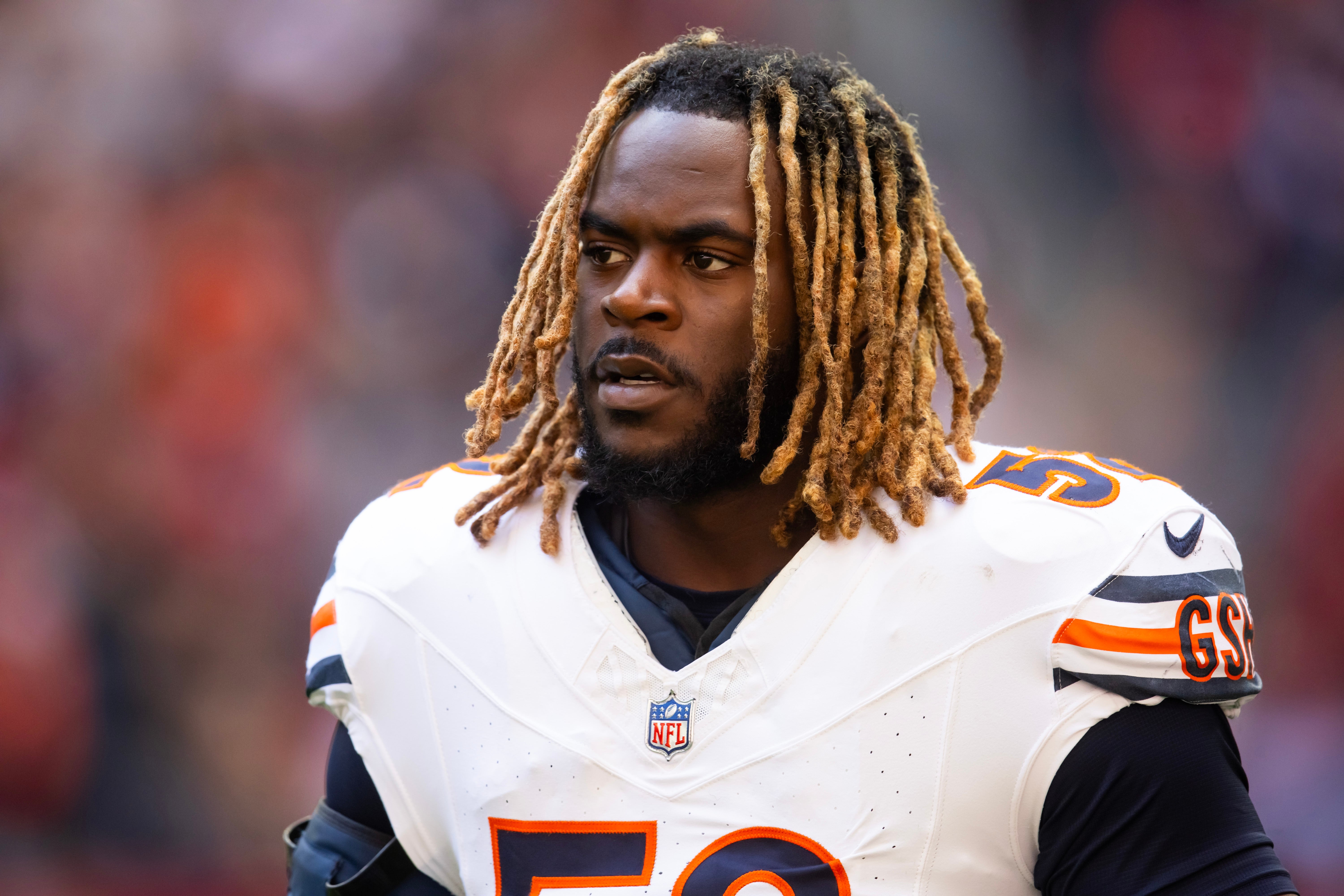 Nov 3, 2024; Glendale, Arizona, USA; Chicago Bears defensive end Darrell Taylor (52) against the Arizona Cardinals at State Farm Stadium.