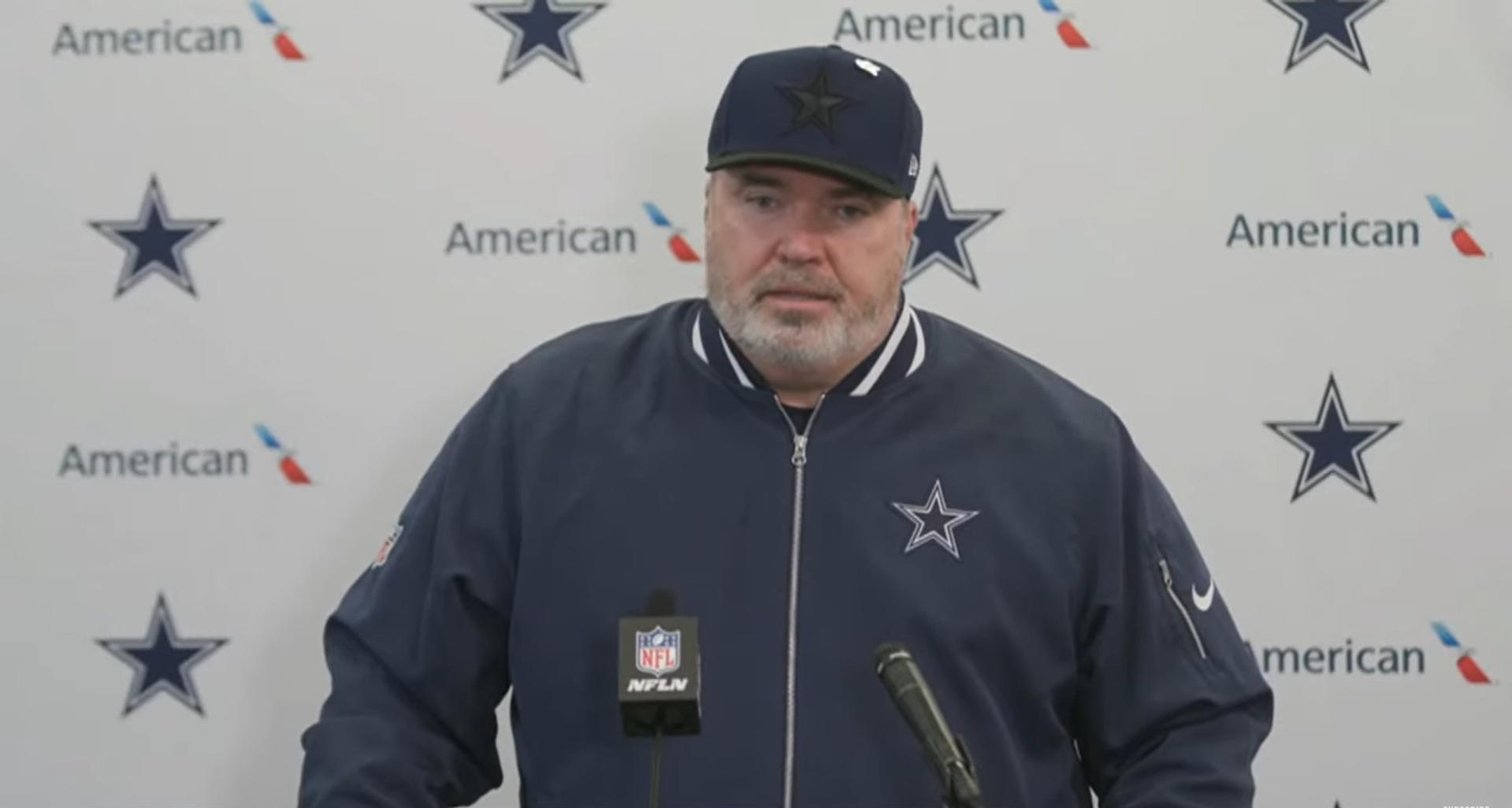 Dallas Cowboys HC Mike McCarthy talks to reporters following win over Carolina Panthers.