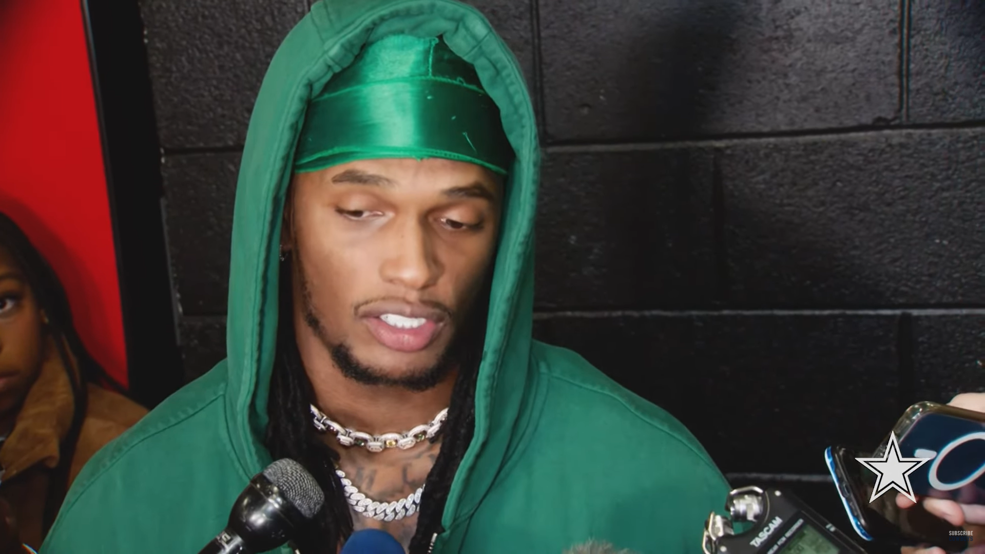 Dallas Cowboys WR CeeDee Lamb talks to the media following win over Carolina Panthers.