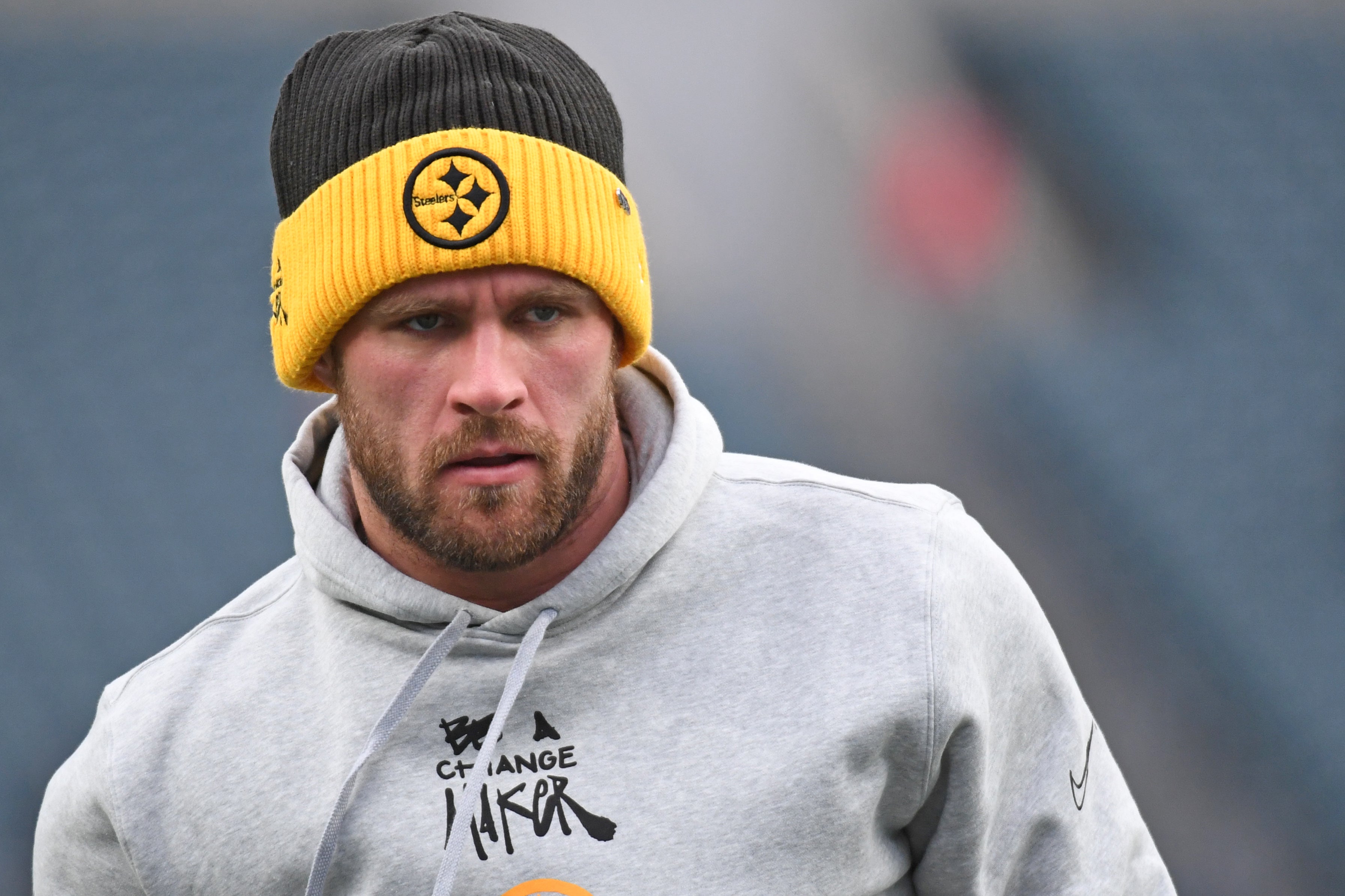 Dec 15, 2024; Philadelphia, Pennsylvania, USA; Pittsburgh Steelers linebacker T.J. Watt (90) during warmups against the Philadelphia Eagles at Lincoln Financial Field.
