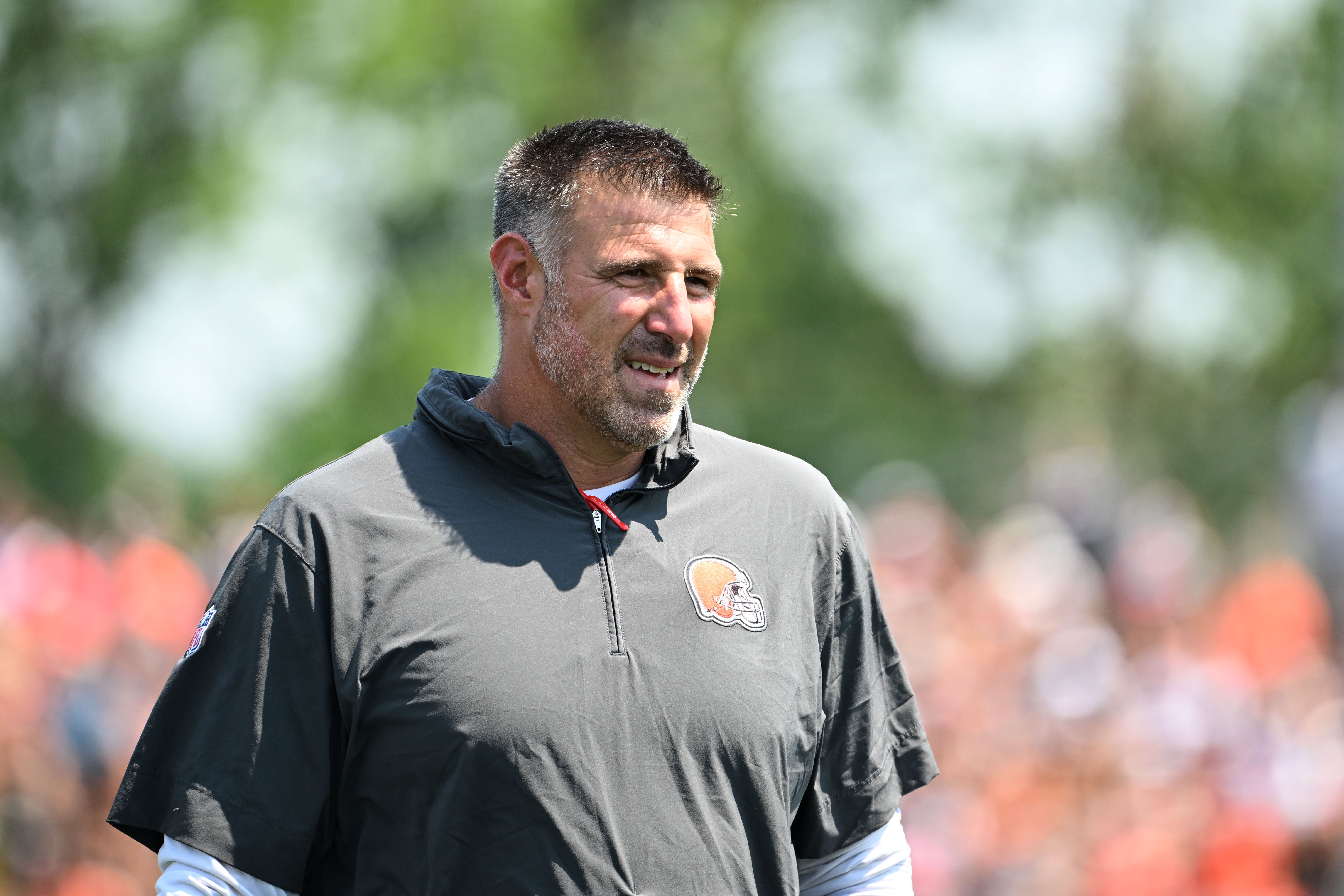 Aug 4, 2024; Cleveland Browns advisor Mike Vrabel during practice at the Browns training facility in Berea, Ohio.