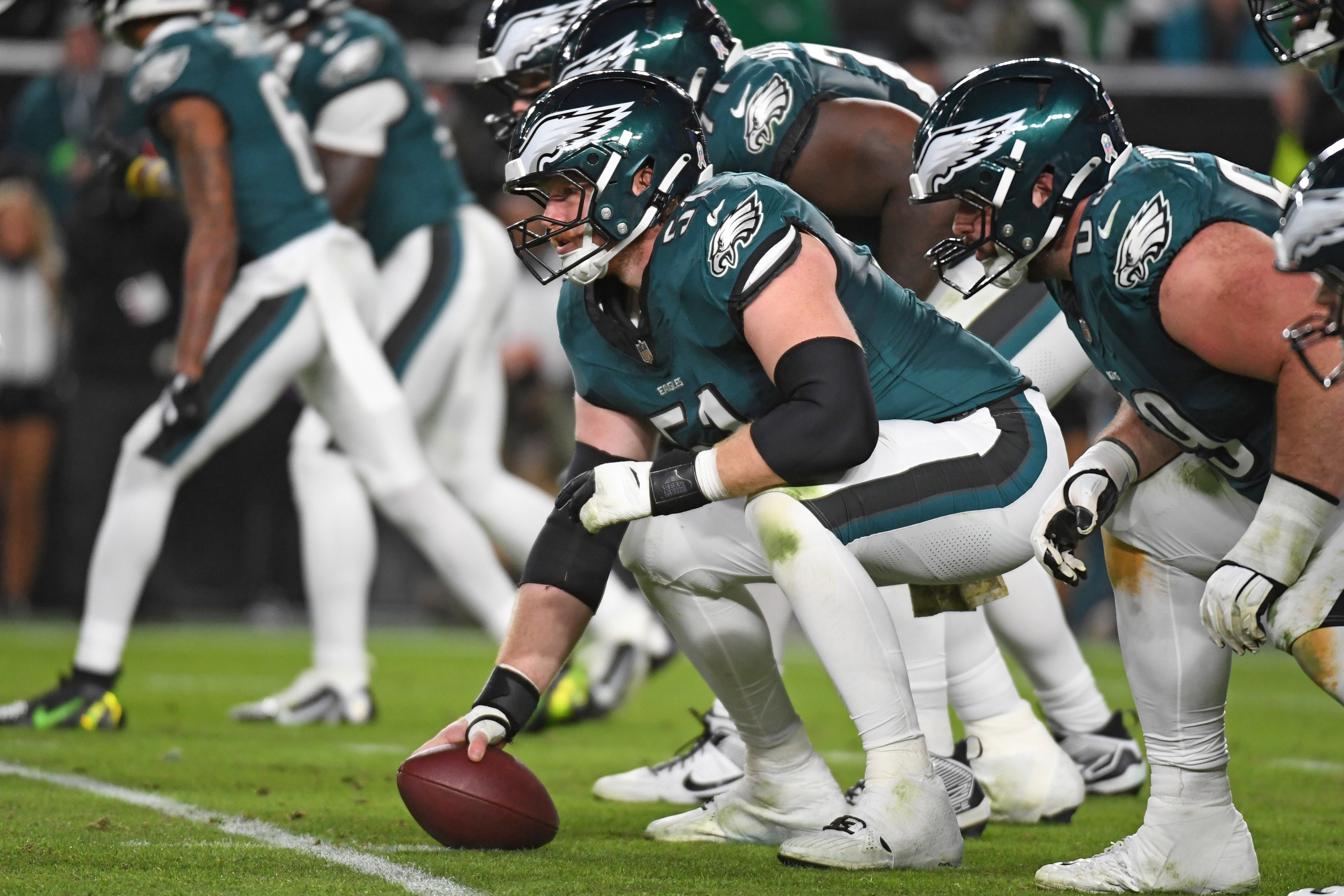 Philadelphia Eagles center Cam Jurgens (51) against the Washington Commanders at Lincoln Financial Field.