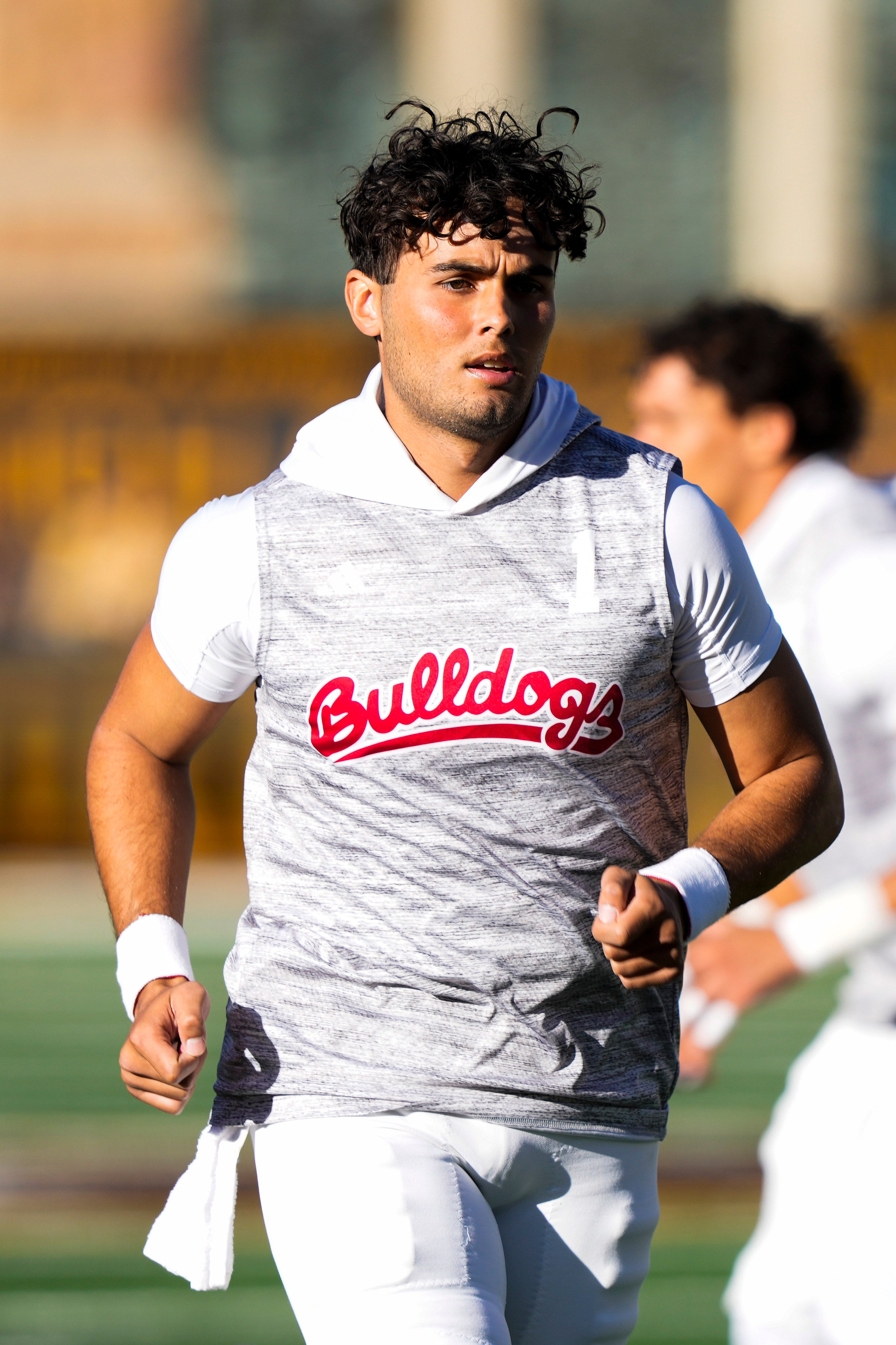 Fresno State Bulldogs quarterback Mikey Keene (1) warms up before game against the Wyoming Cowboys at Jonah Field at War Memorial Stadium.