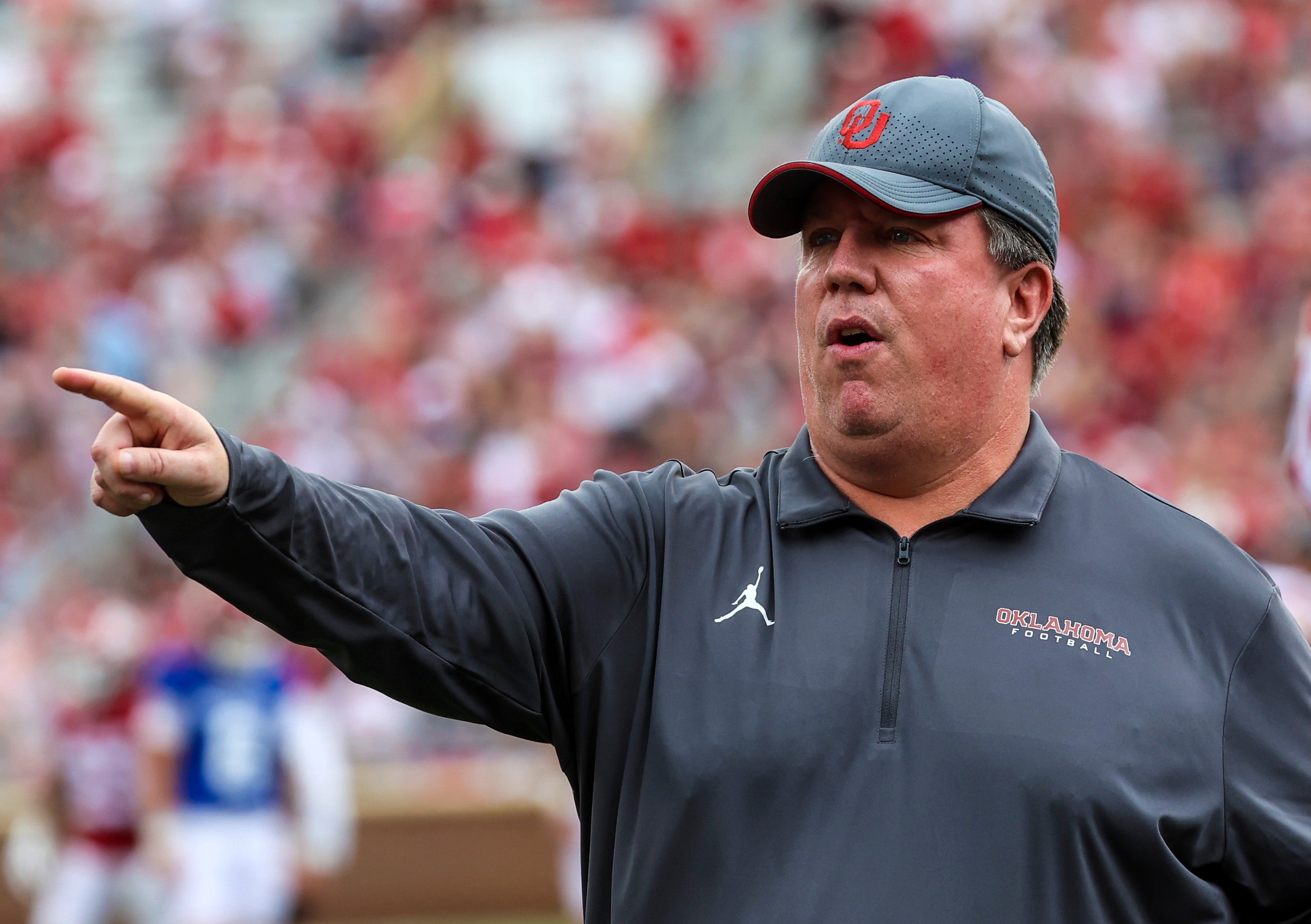 Apr 23, 2022; Norman, Oklahoma, USA; Oklahoma offensive line coach Bill Bedenbaugh during the spring game at Gaylord Family Oklahoma Memorial Stadium.