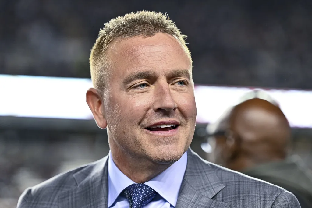 ESPN's College GameDay analyst Kirk Herbstreit looks on prior to the game between the Texas A&M Aggies and the Texas Longhorns. The Longhorns defeated the Aggies 17-7 at Kyle Field.