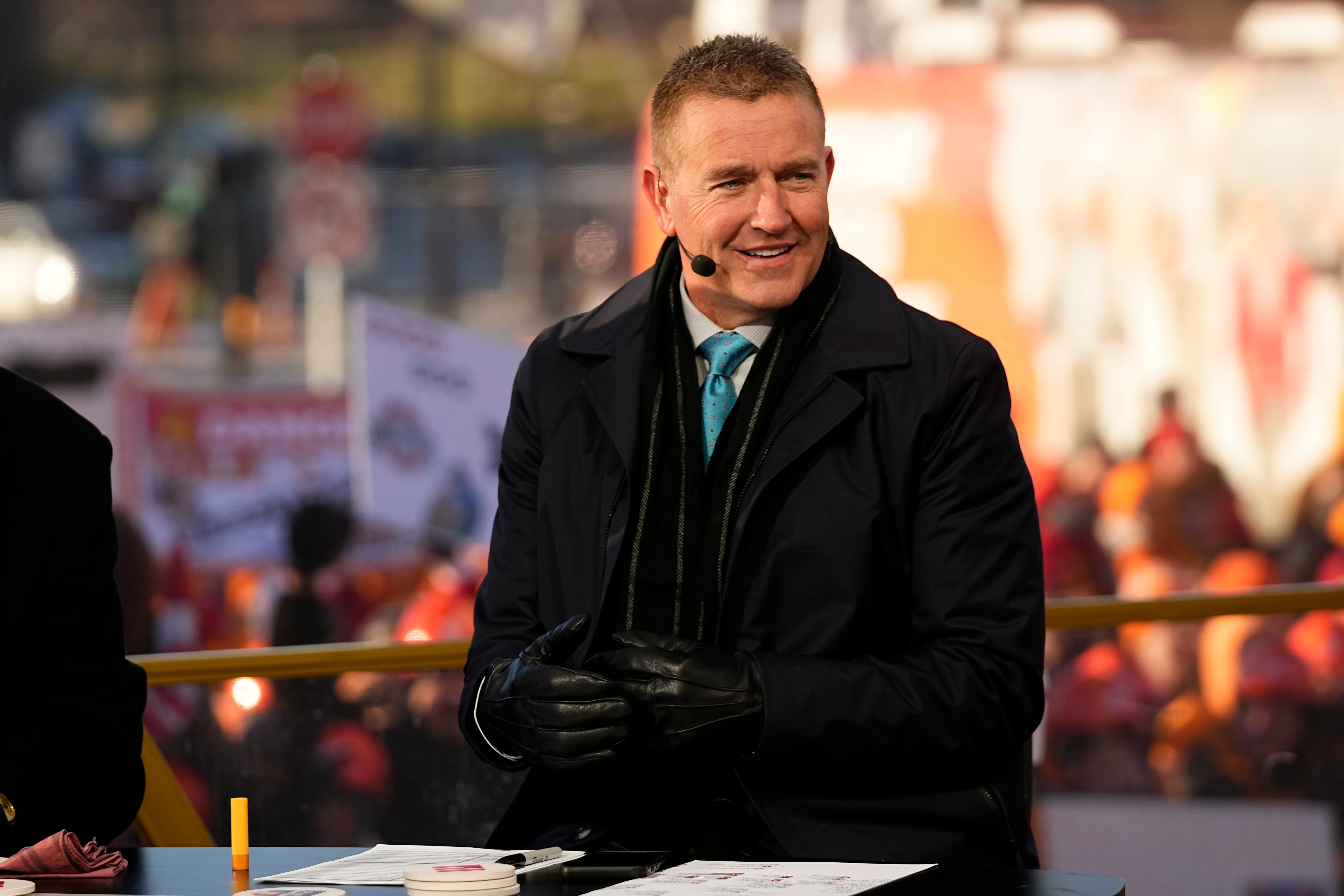 Kirk Herbstreit sits on the set of ESPN College GameDay prior to the College Football Playoff first round game between the Ohio State Buckeyes and Tennessee Volunteers in Columbus on Dec. 21, 2024.