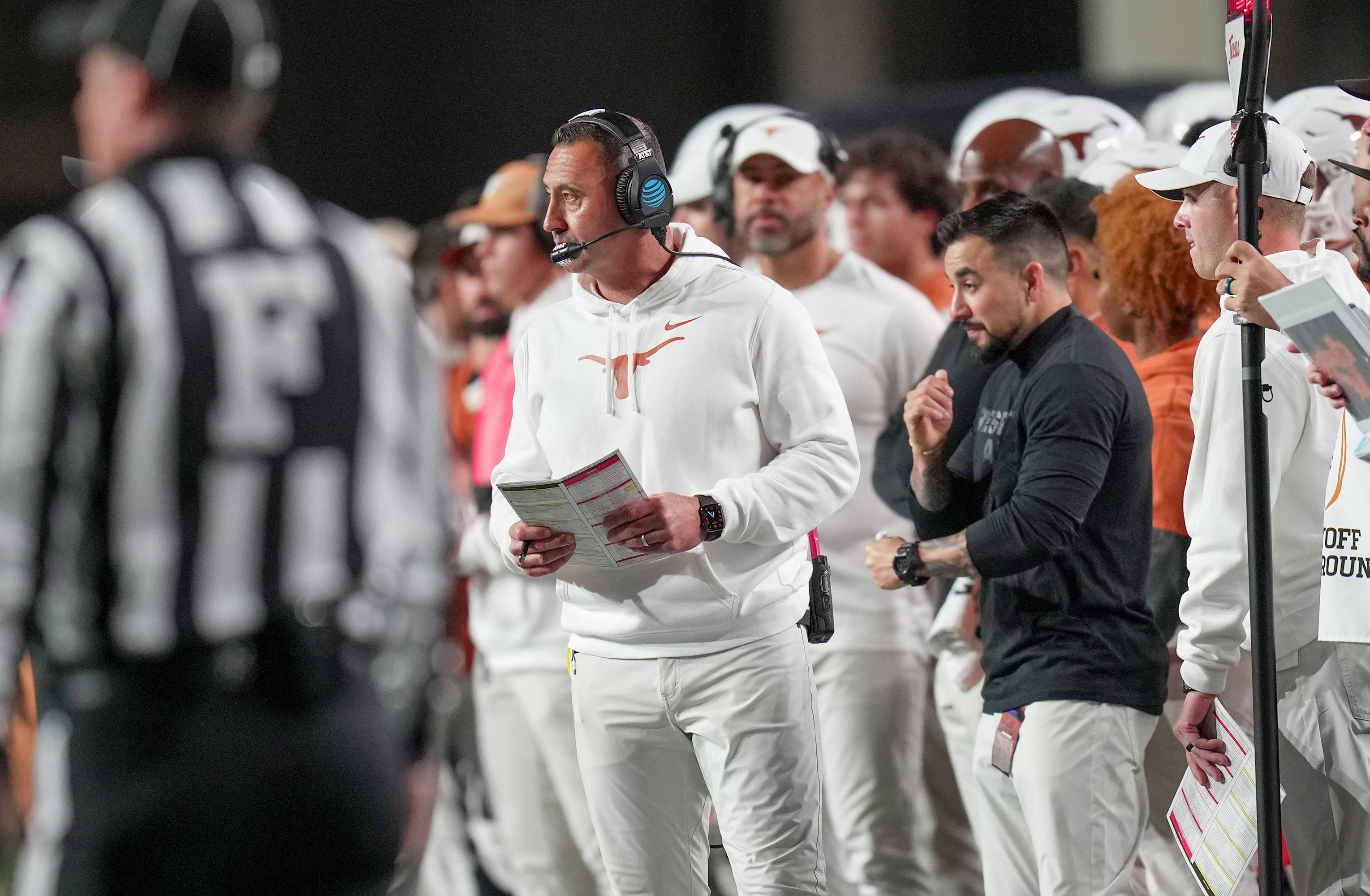Texas Longhorns head coach Steve Sarkisian looks on against Clemson Tigers in the second half of an NCAA College Football Playoffs first round game at Darrell K Royal Texas Memorial Stadium, Austin, Texas, Saturday, Dec. 21, 2024.