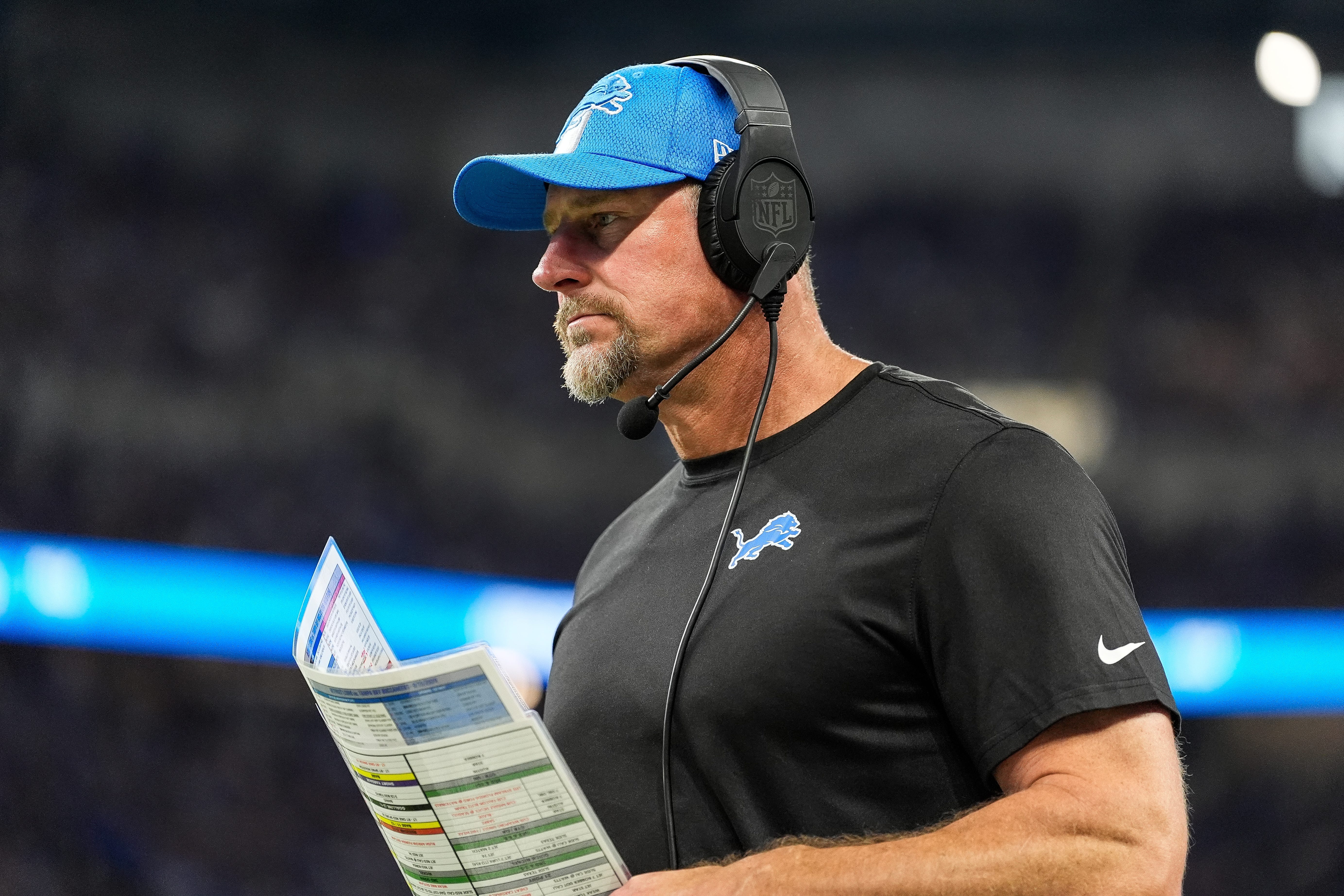 Detroit Lions head coach Dan Campbell watches a play against Tampa Bay Buccaneers during the second half at Ford Field in Detroit on Sunday, September 15, 2024.
