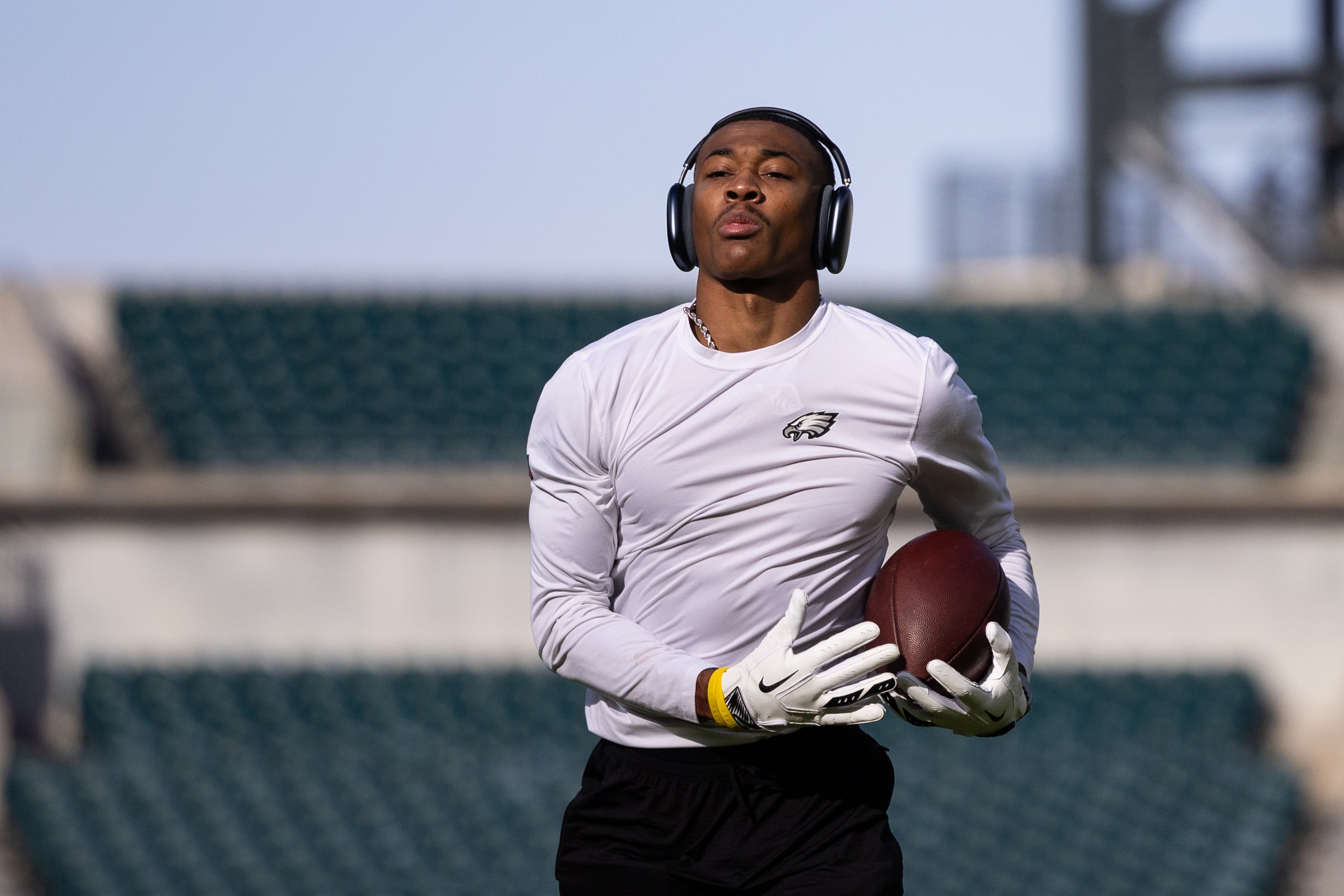 Philadelphia Eagles wide receiver DeVonta Smith before a game against the Carolina Panthers at Lincoln Financial Field.