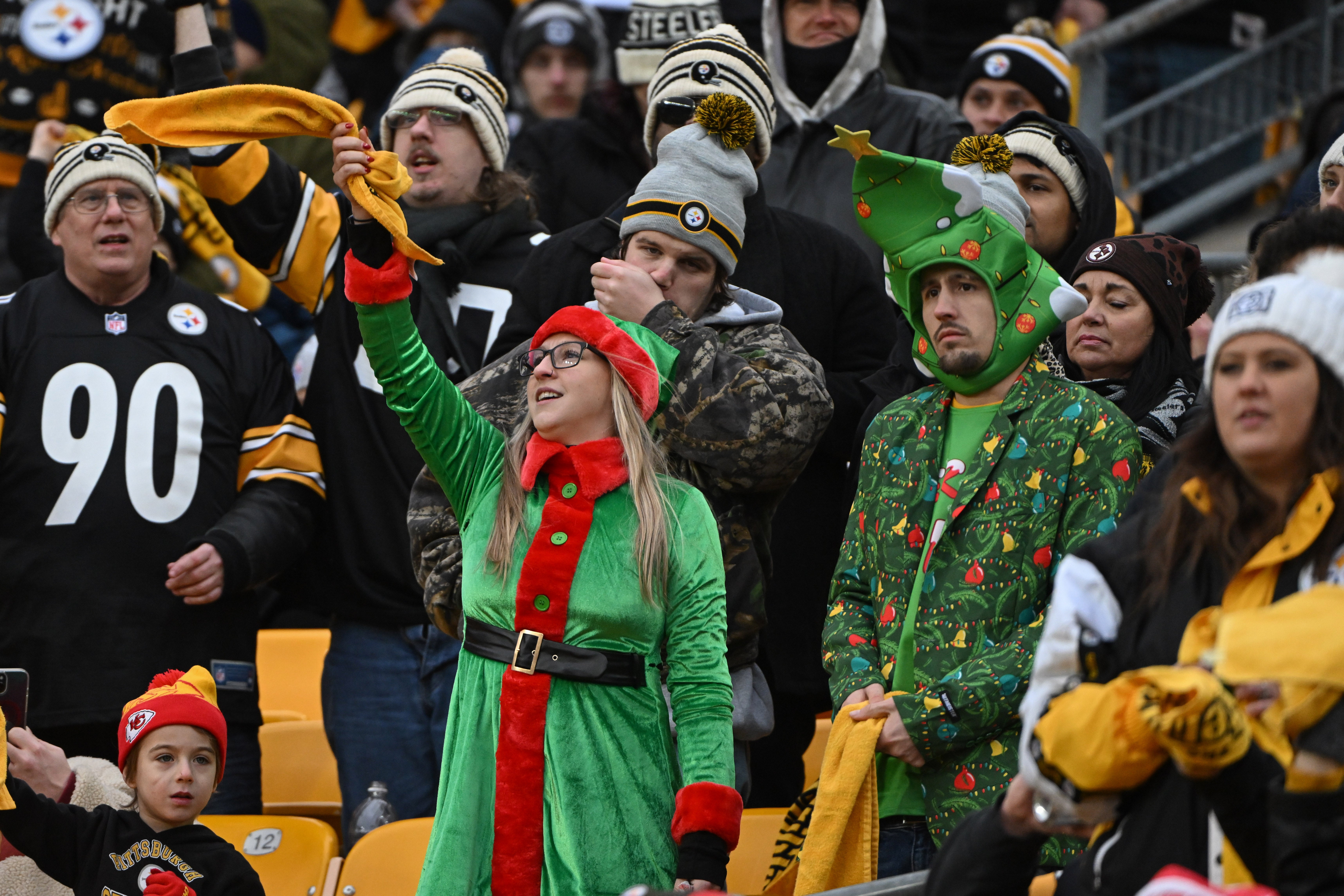 Dec 25, 2024; Pittsburgh, Pennsylvania, USA; Fans watch the action between the Pittsburgh Steelers and the Kansas City Chiefs during the second half at Acrisure Stadium.