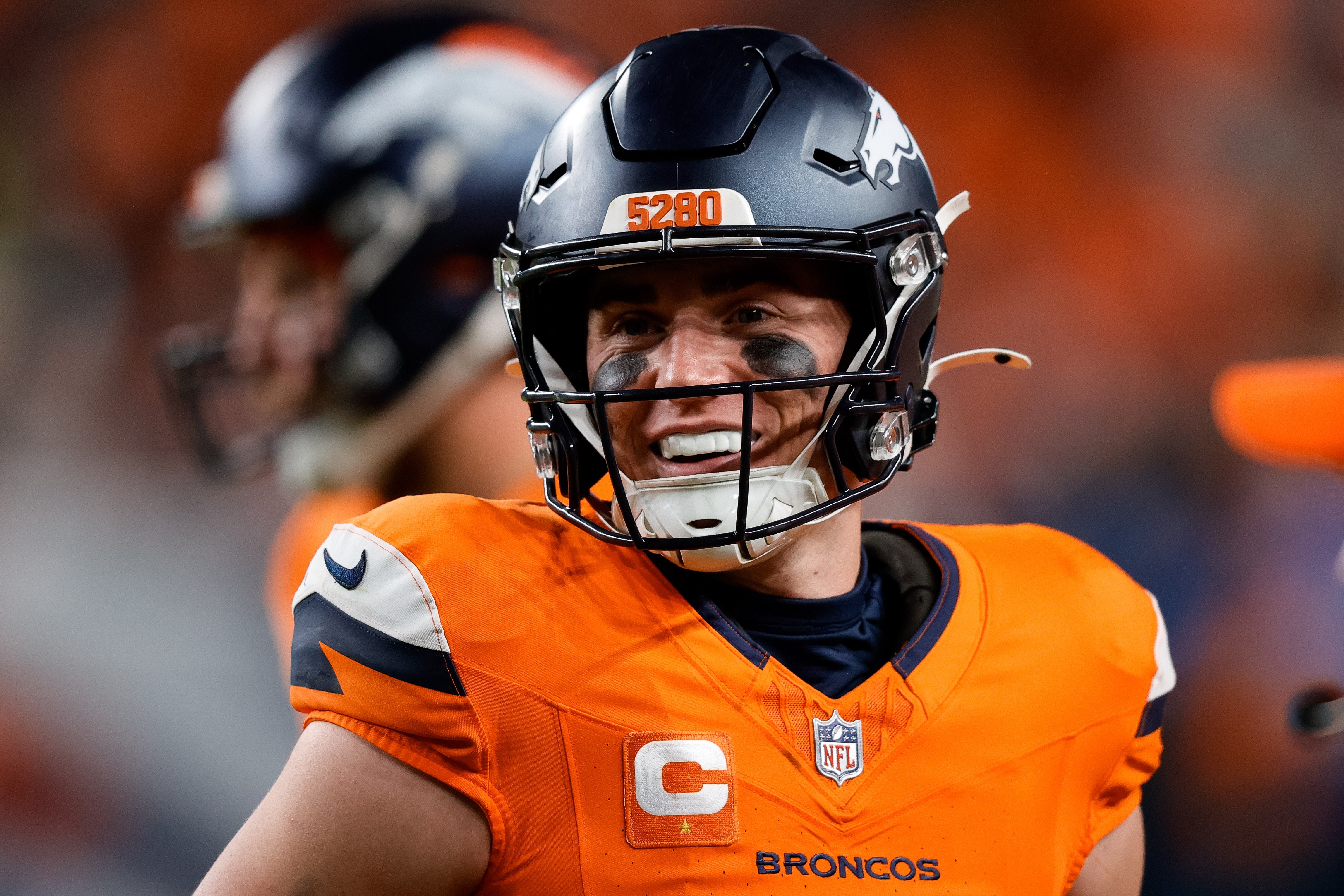 Dec 15, 2024; Denver, Colorado, USA; Denver Broncos quarterback Bo Nix (10) in the fourth quarter against the Indianapolis Colts at Empower Field at Mile High.