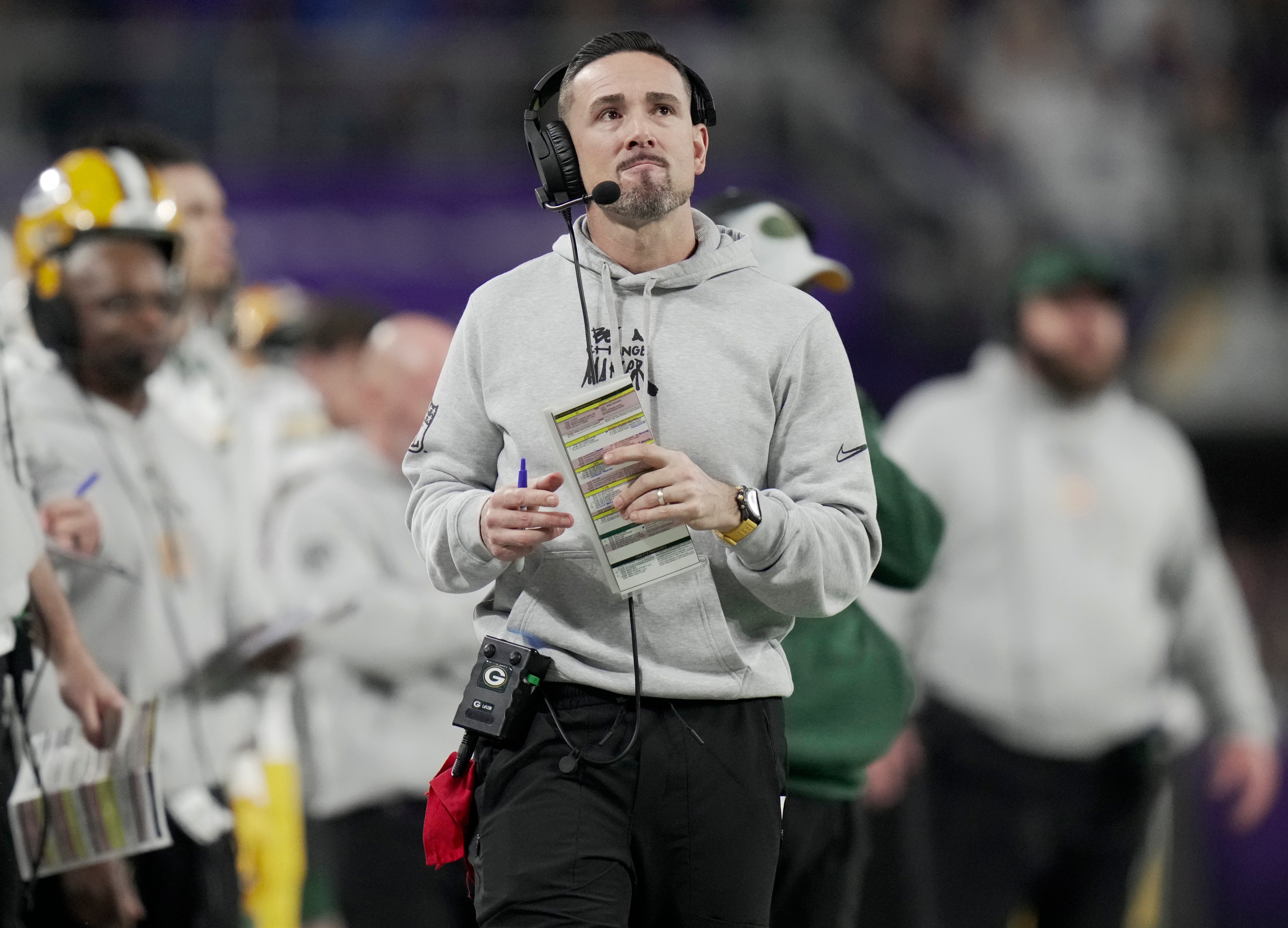 Green Bay Packers head coach Matt LaFleur during the fourth quarter of their game against the Minnesota Vikings at U.S. Bank Stadium.