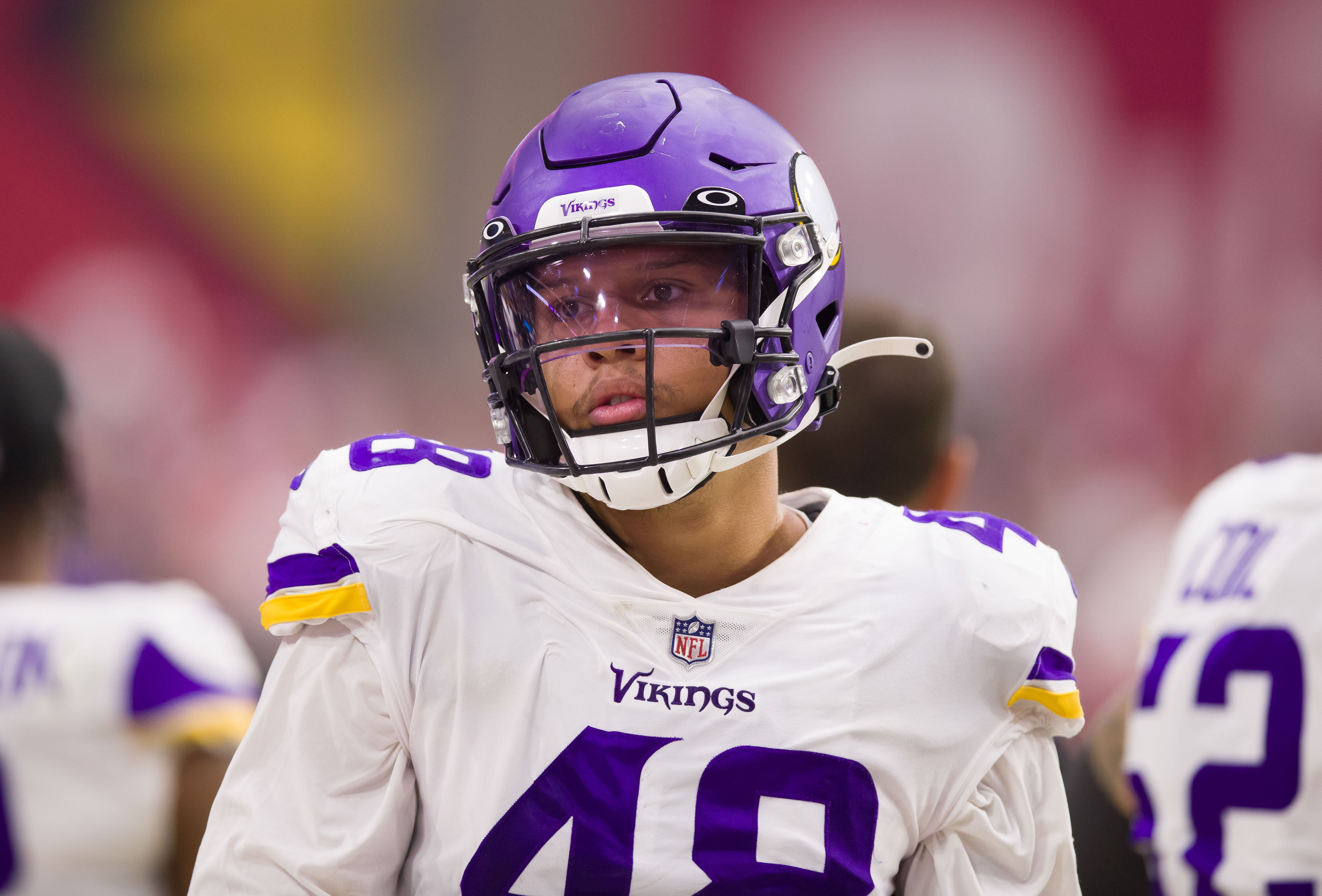 Sep 19, 2021; Glendale, Arizona, USA; Minnesota Vikings linebacker Blake Lynch (48) in the first half against the Arizona Cardinals at State Farm Stadium.
