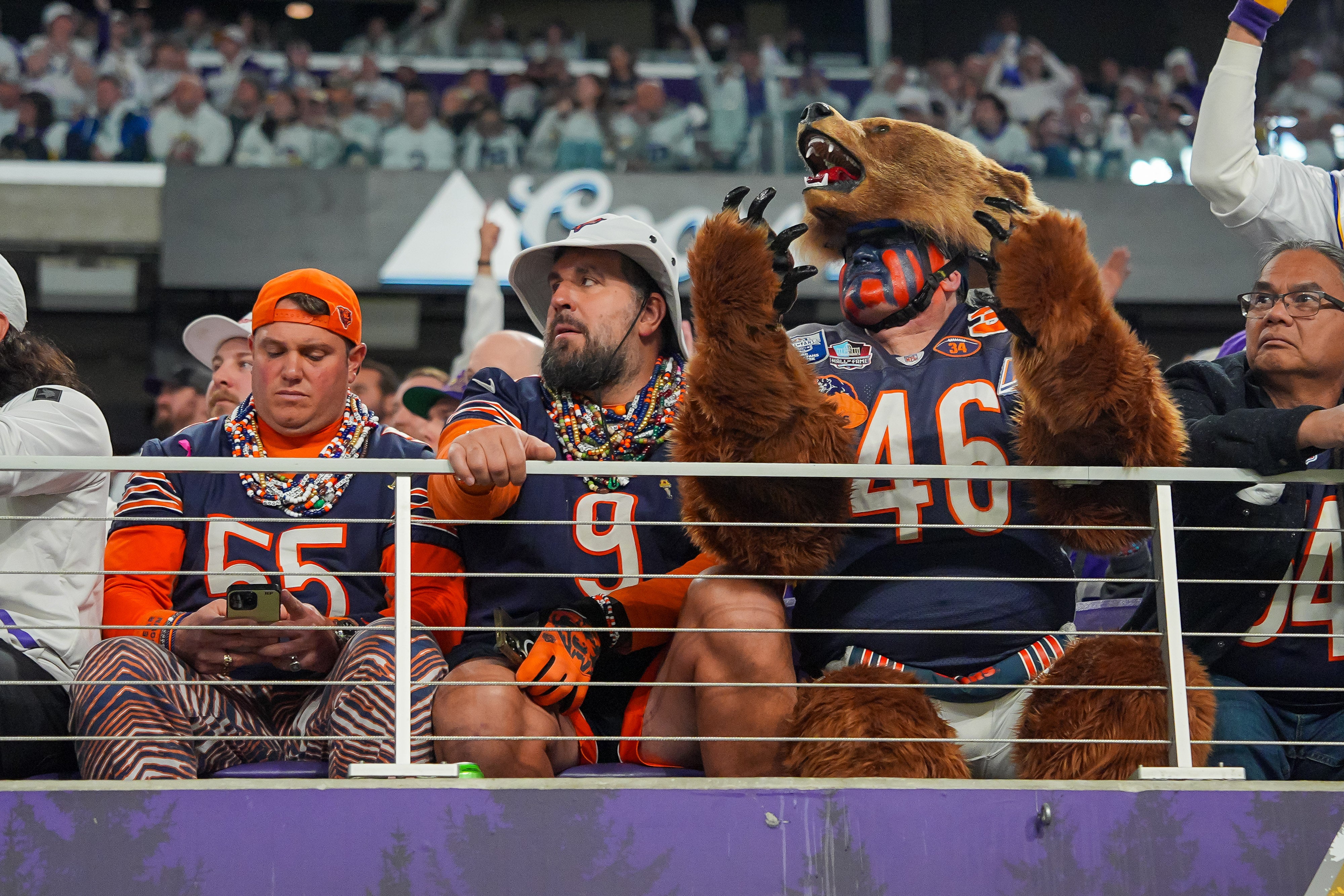 Dec 16, 2024; Minneapolis, Minnesota, USA; Chicago Bears fans during a game against the Minnesota Vikings in the second quarter at U.S. Bank Stadium.