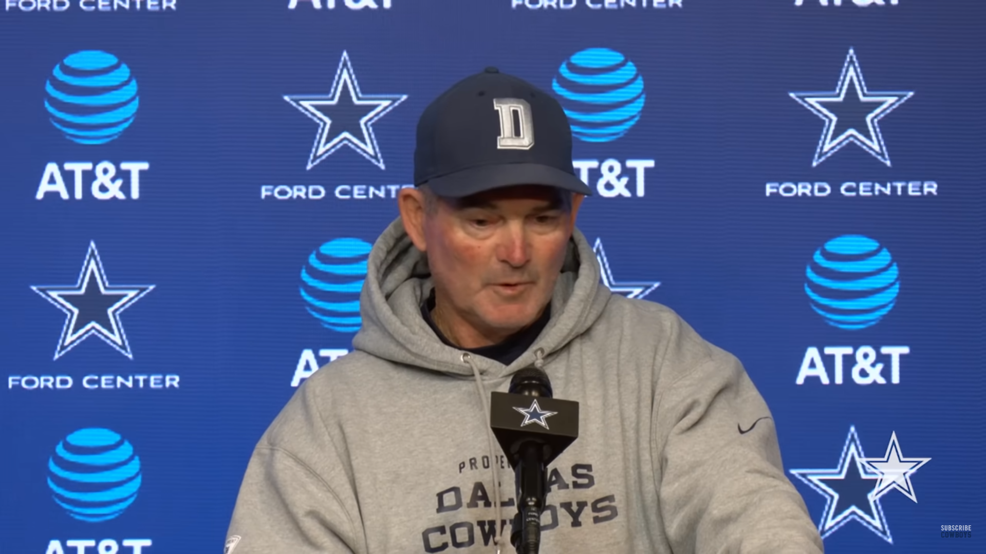 Dallas Cowboys DC Mike Zimmer talks to reporters postgame.