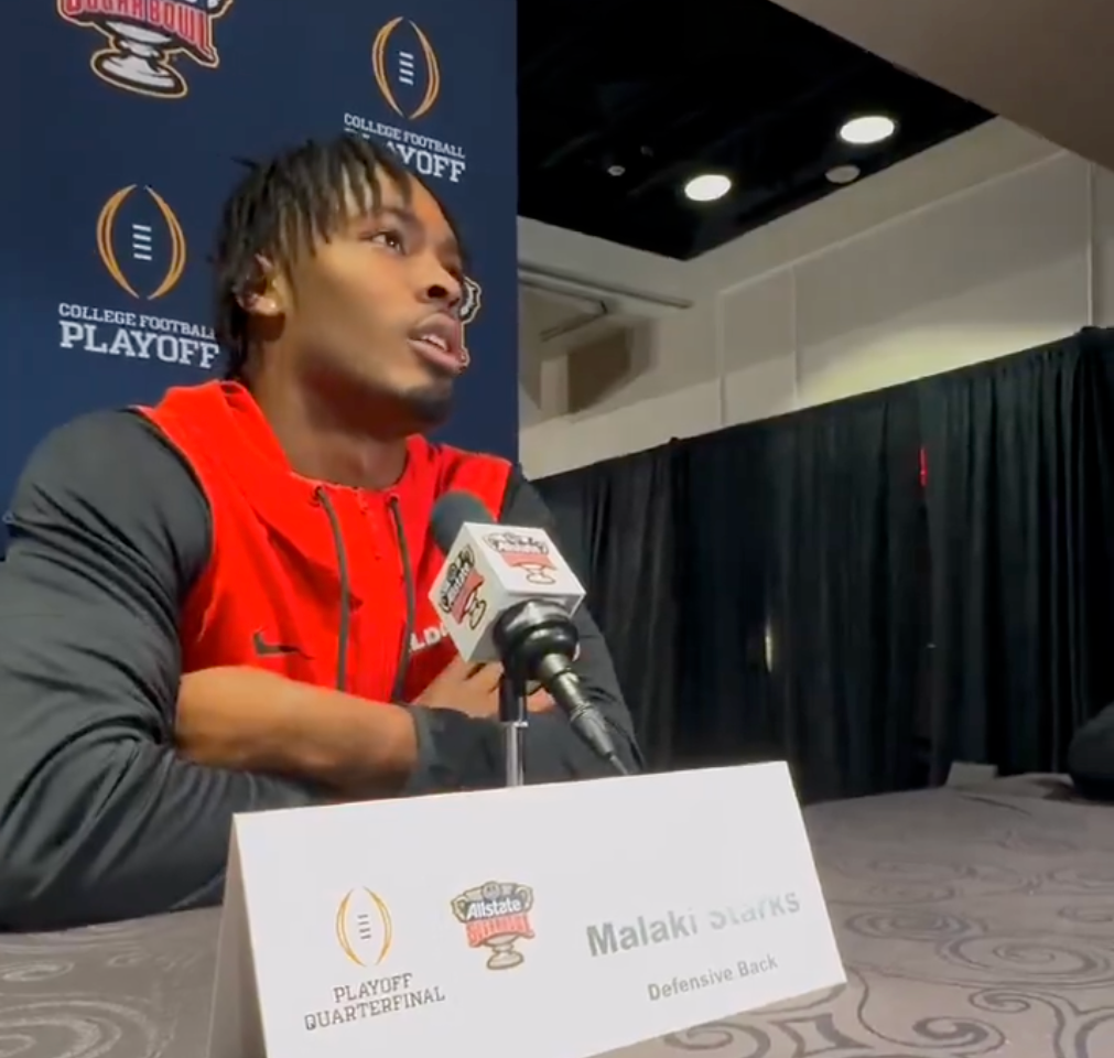 Georgia Bulldogs safety Malaki Starks speaks to media ahead of Sugar Bowl in New Orleans
