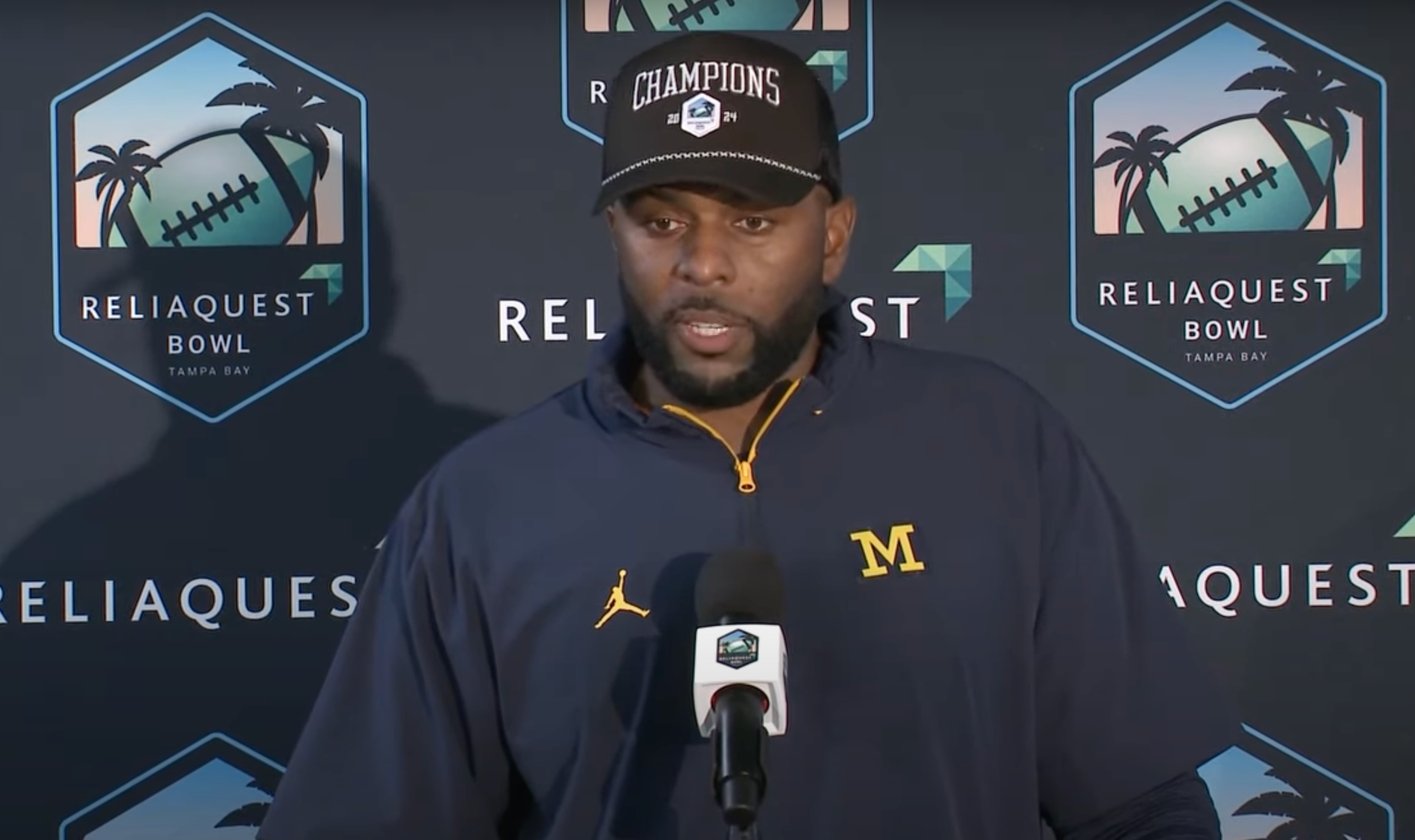 Michigan Wolverines Head Football Coach Sherrone Moore after defeating Alabama in the Reliaquest Bowl.