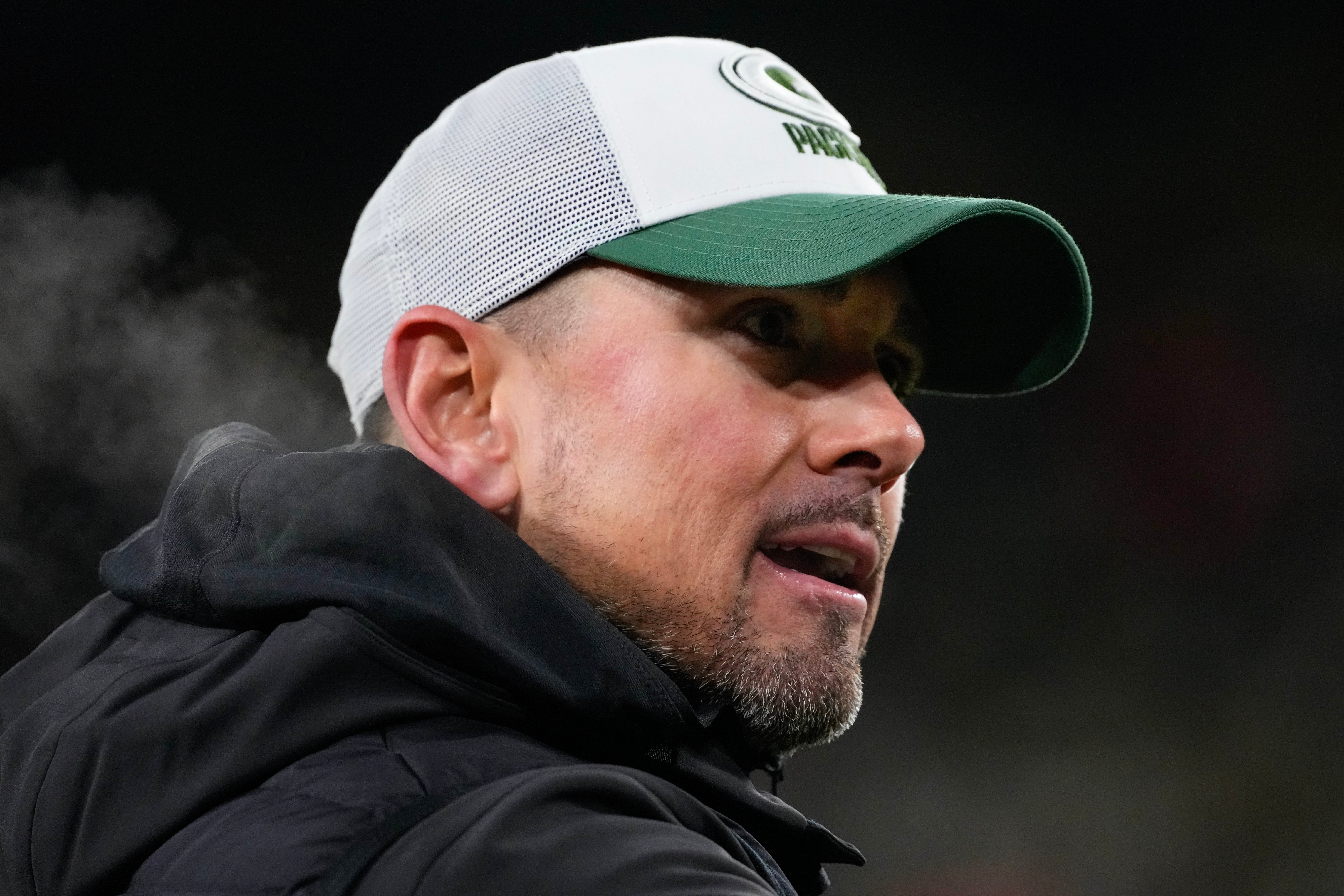 Green Bay Packers head coach Matt LaFleur looks on from the sidelines during the fourth quarter against the Miami Dolphins at Lambeau Field.