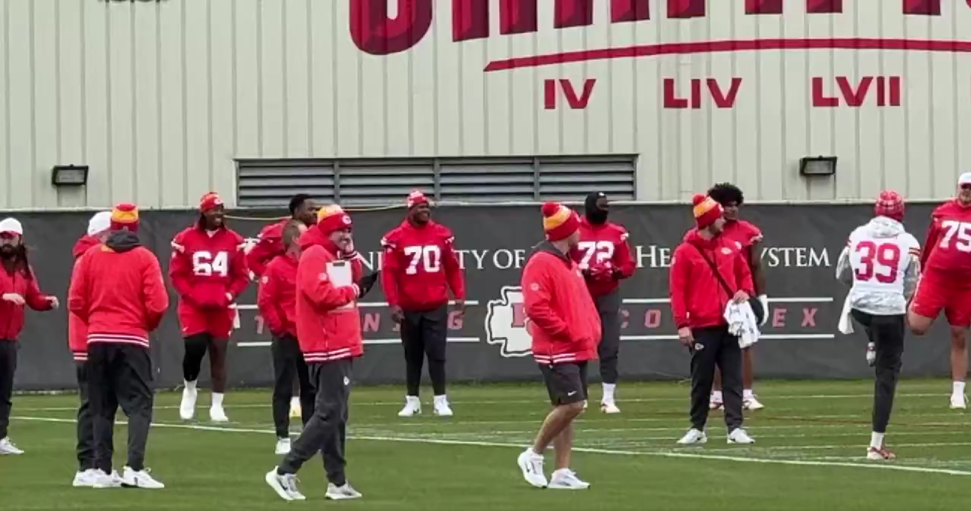 Chiefs' offensive linemen during practice.