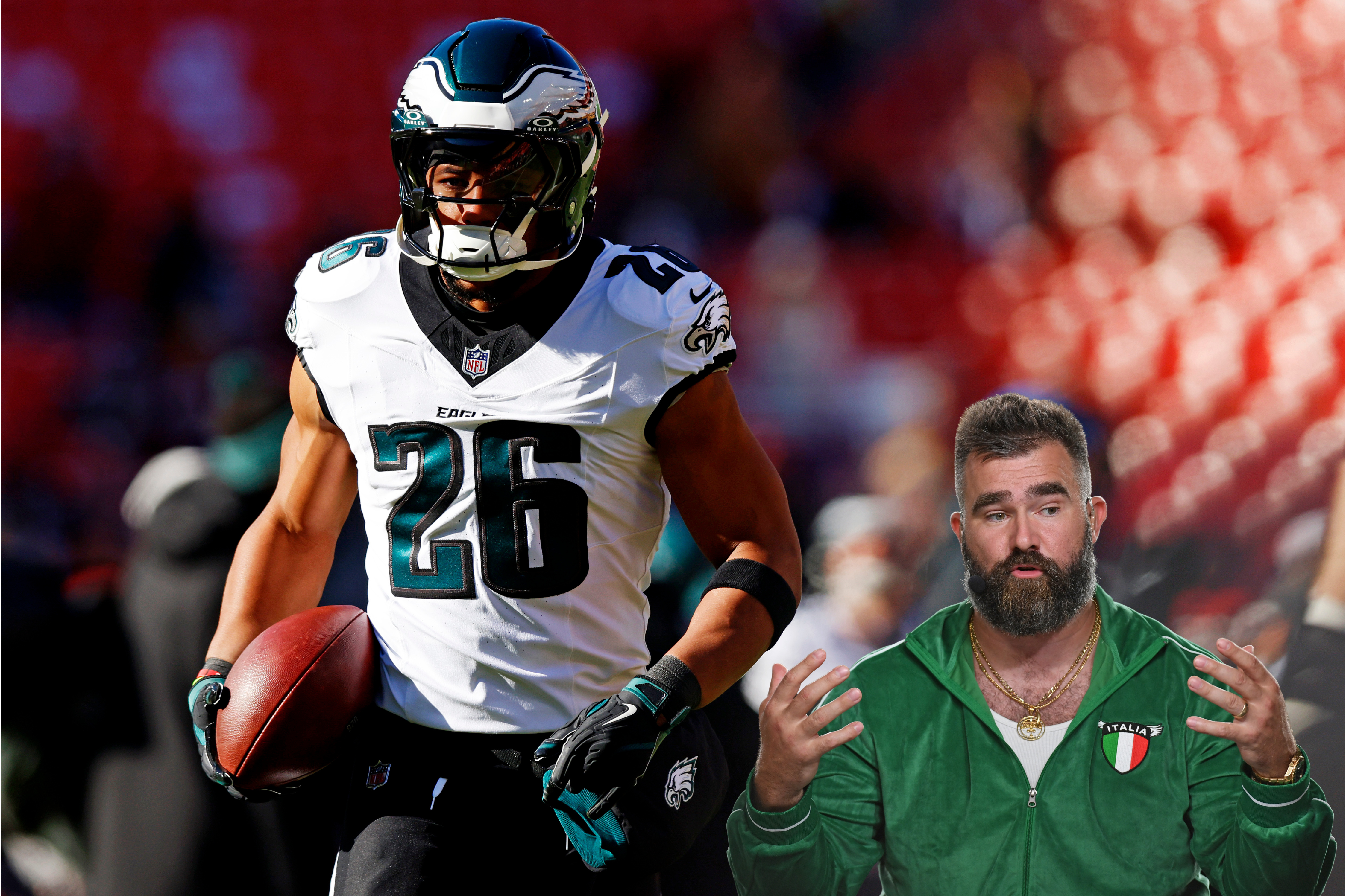 Jason Kelce on whether the Philadelphia Eagles' decision to sit Saquon Barkley in the regular season finale is right despite being so close to all-time rushing record