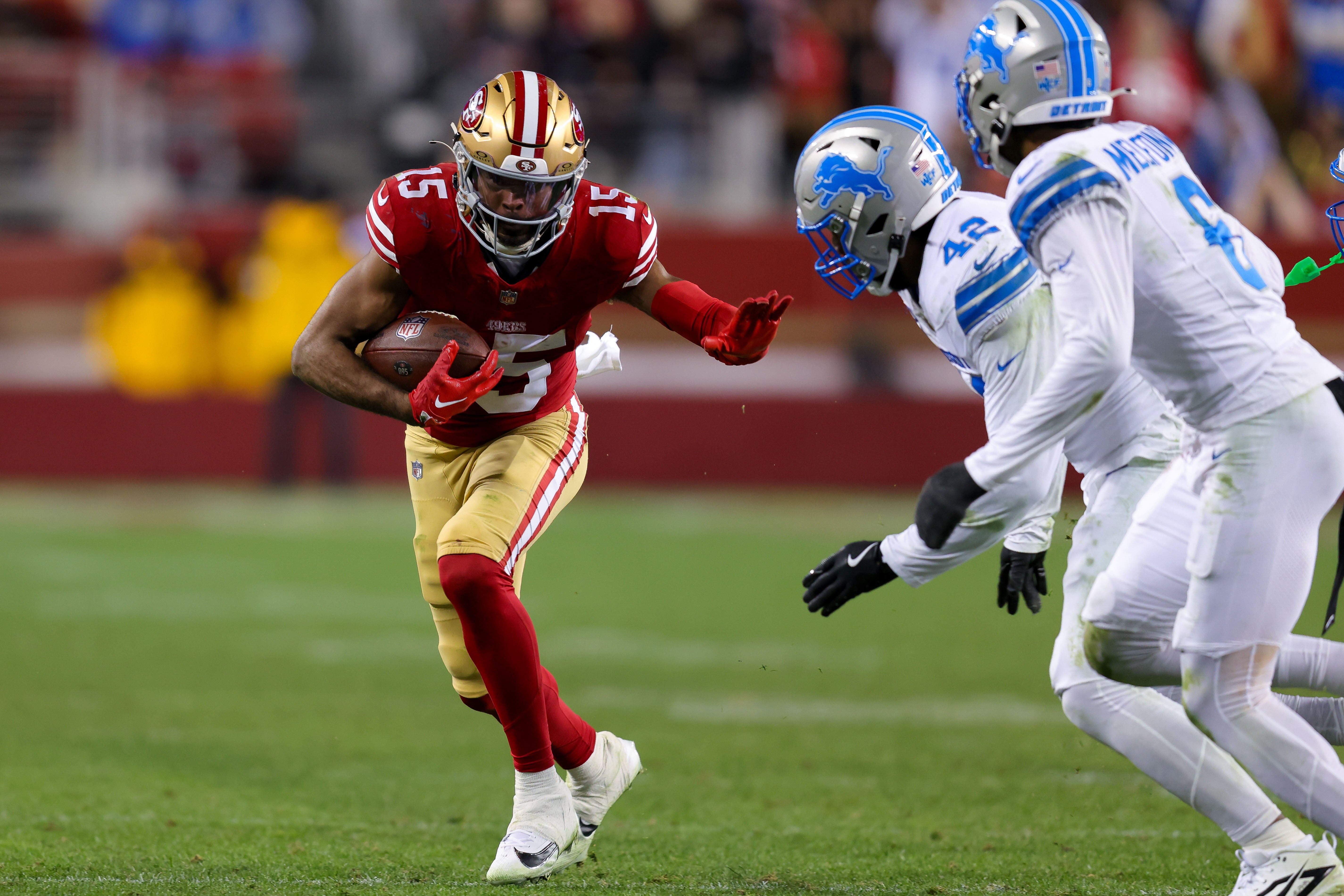 San Francisco 49ers wide receiver Jauan Jennings (15) during the game against the Detroit Lions at Levi's Stadium.