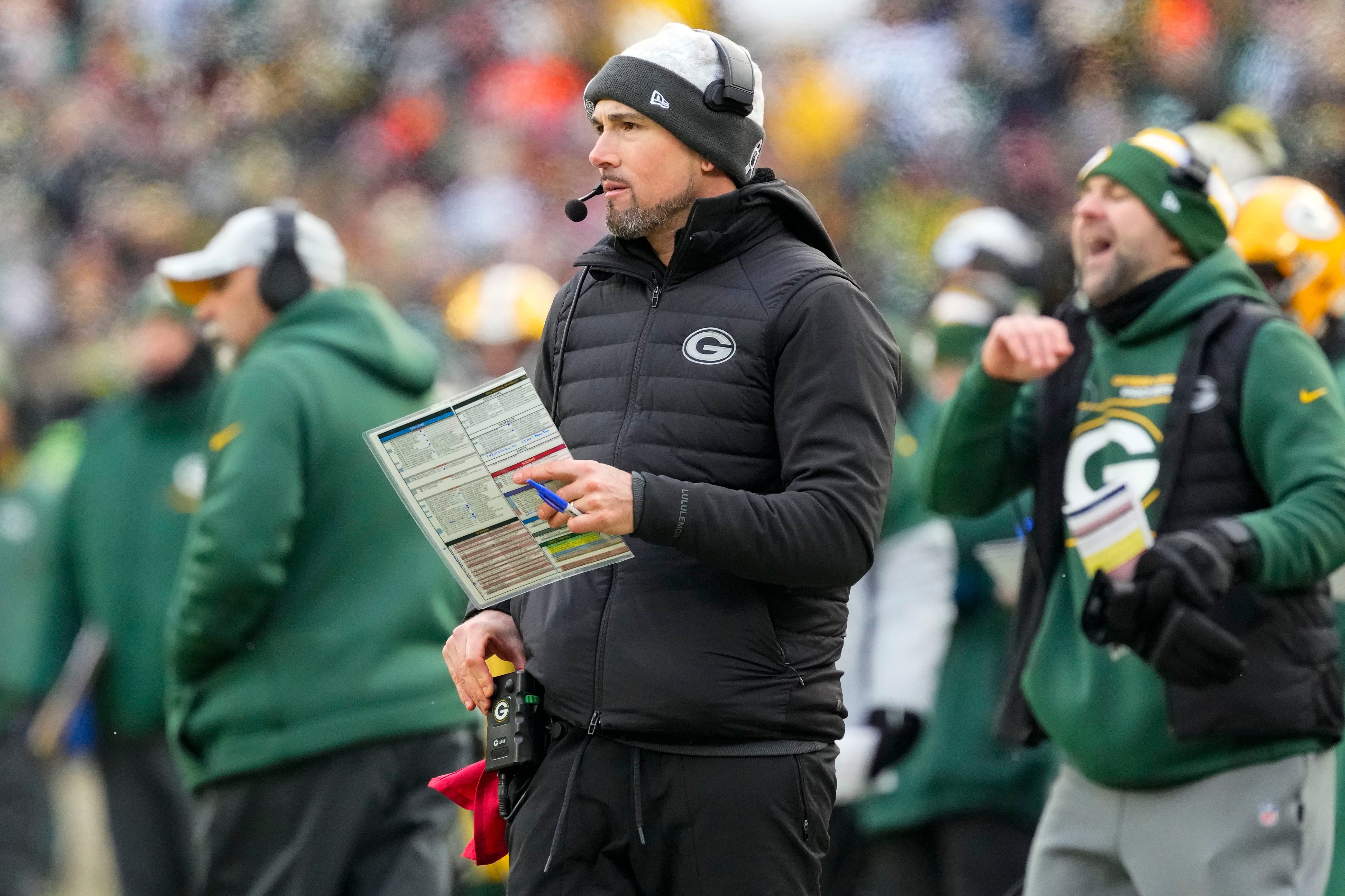 Green Bay Packers head coach Matt LaFleur looks on during the fourth quarter against the Chicago Bears at Lambeau Field.