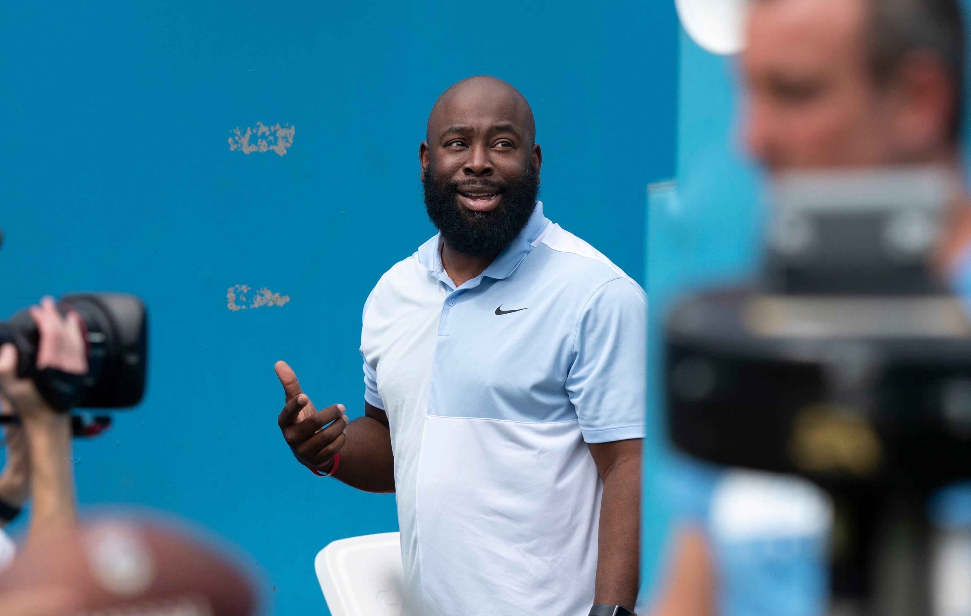 Tennessee Titans General Manager Ran Carthon is inundated with autograph requests at Nissan Stadium in Nashville, Tenn., Saturday, July 27, 2024. The Titans hosted Back Together Weekend to allow fans ... Denny Simmons/The Tennessean-USA TODAY NETWORK
