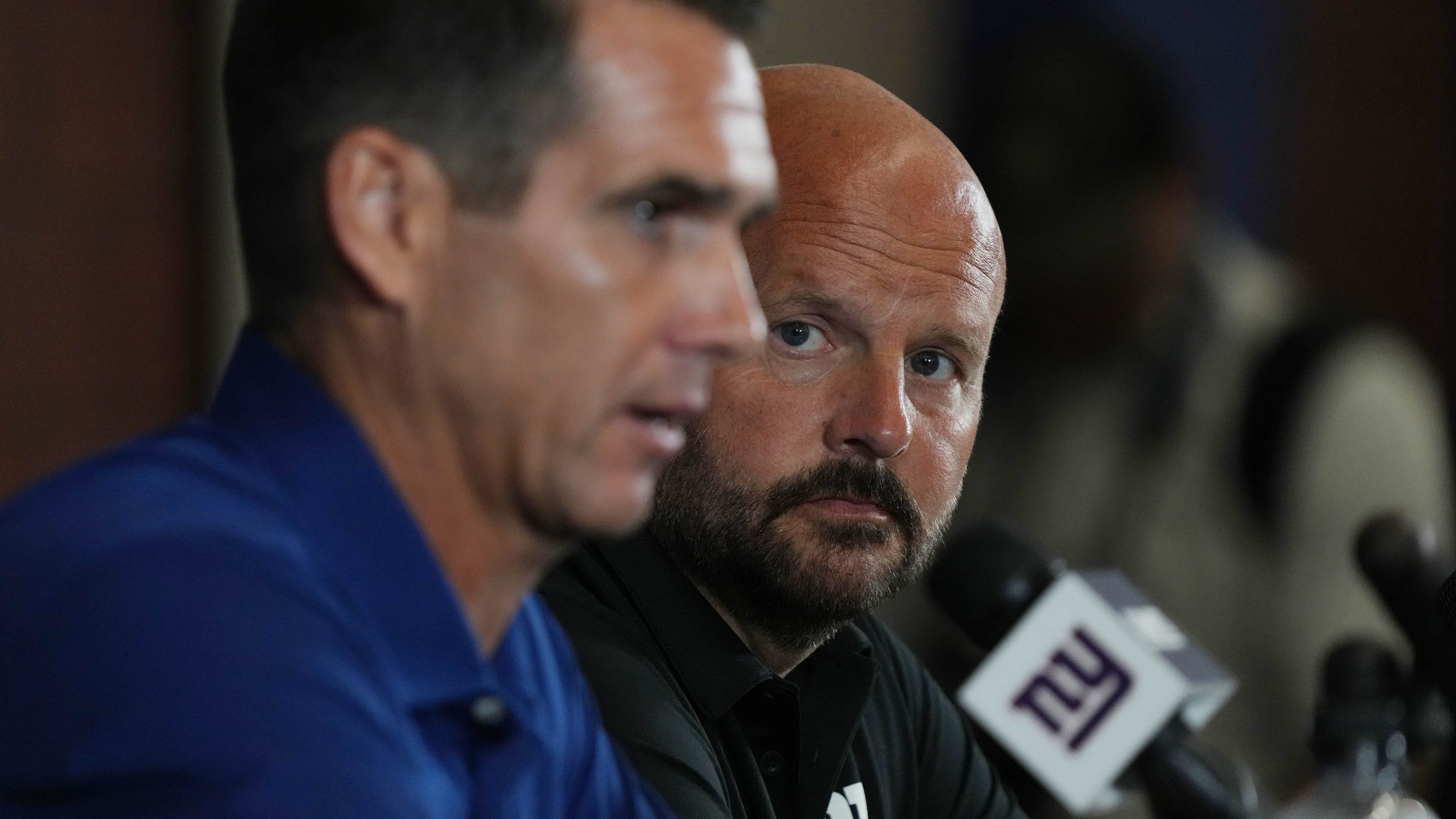 General manager, Joe Schoen and head coach Brian Daboll prior to the first day of training camp for the 2024 New York Giants.