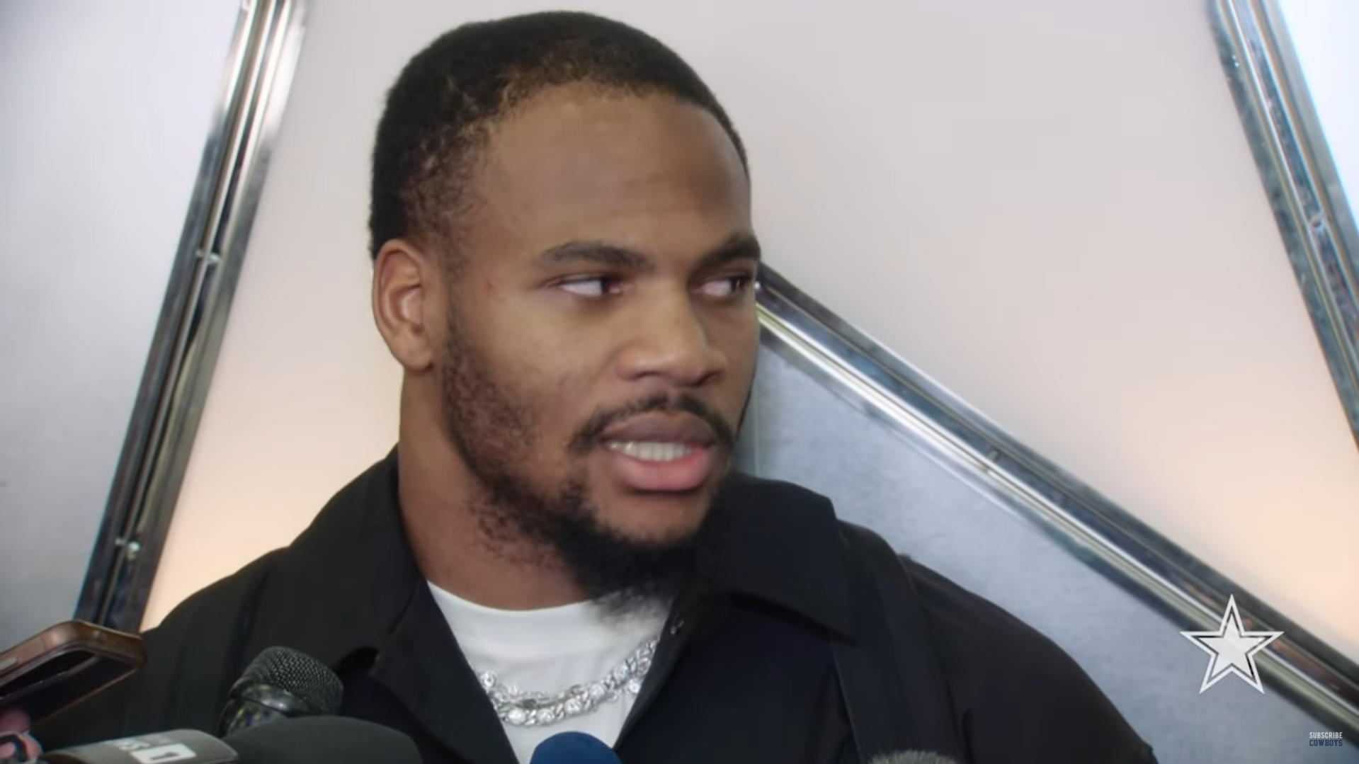 Dallas Cowboys edge rusher Micah Parsons talks to reporters following season finale vs Washington Commanders.