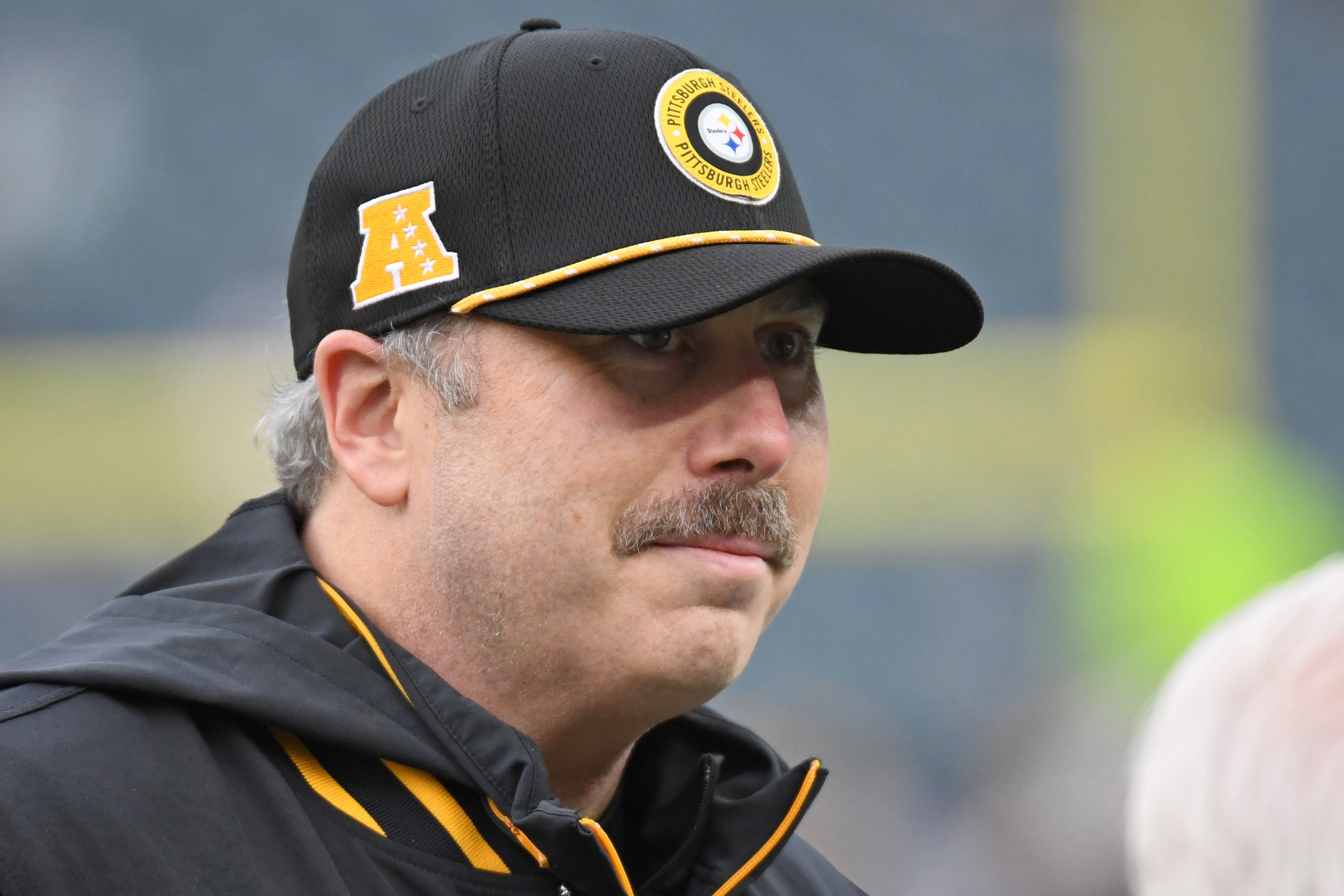 Dec 15, 2024; Philadelphia, Pennsylvania, USA; Pittsburgh Steelers offensive coordinator Arthur Smith during warmups against the Philadelphia Eagles at Lincoln Financial Field.