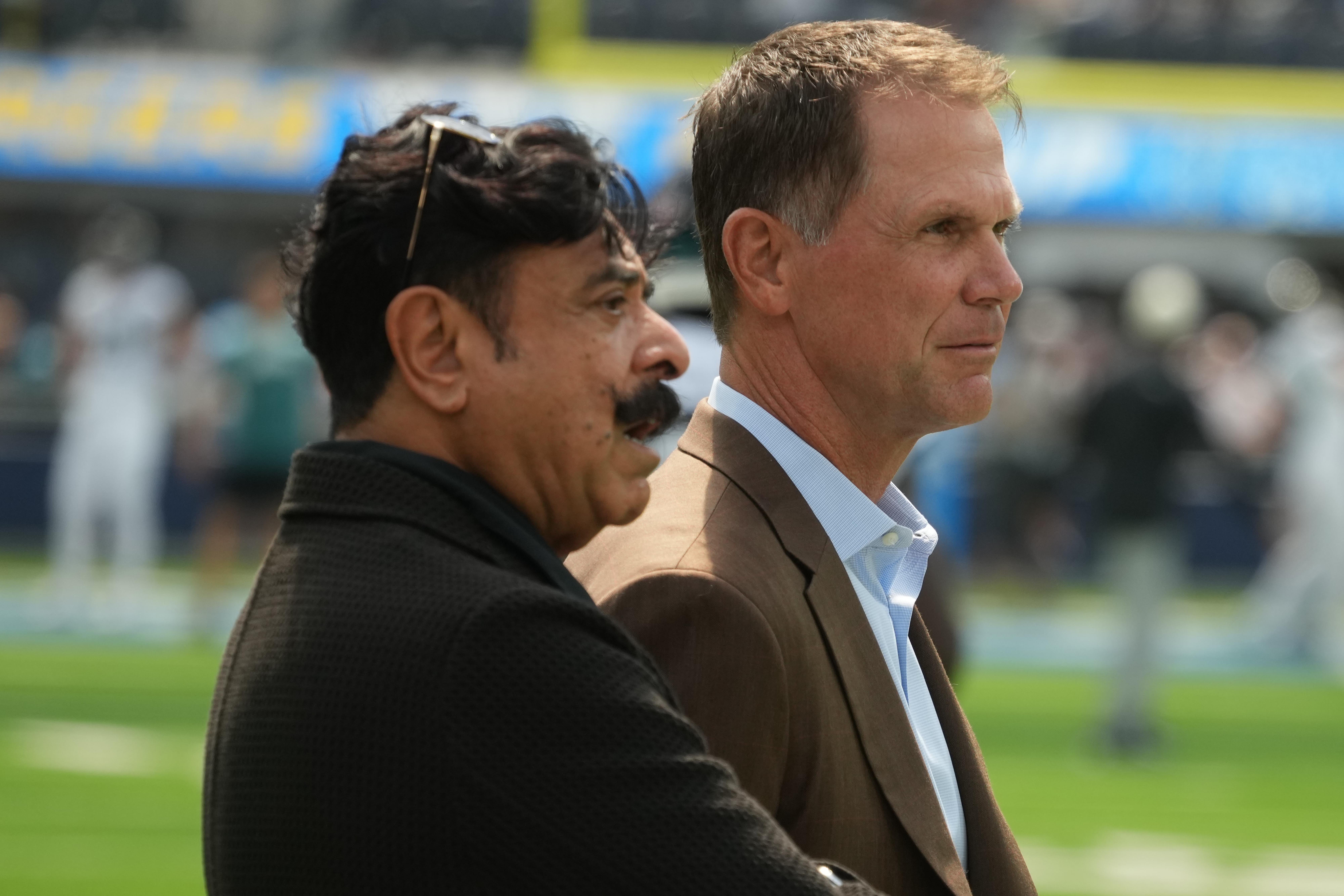 Jaguars general manager Trent Baalke (right) and owner Shahid Khan