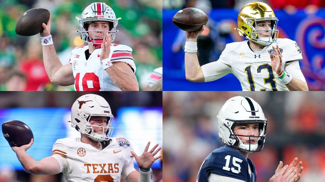 Will Howard (QB, Ohio State), Riley Leonard (QB, Notre Dame, Quinn Ewers (QB, Texas), and Drew Allar (QB, Penn State)