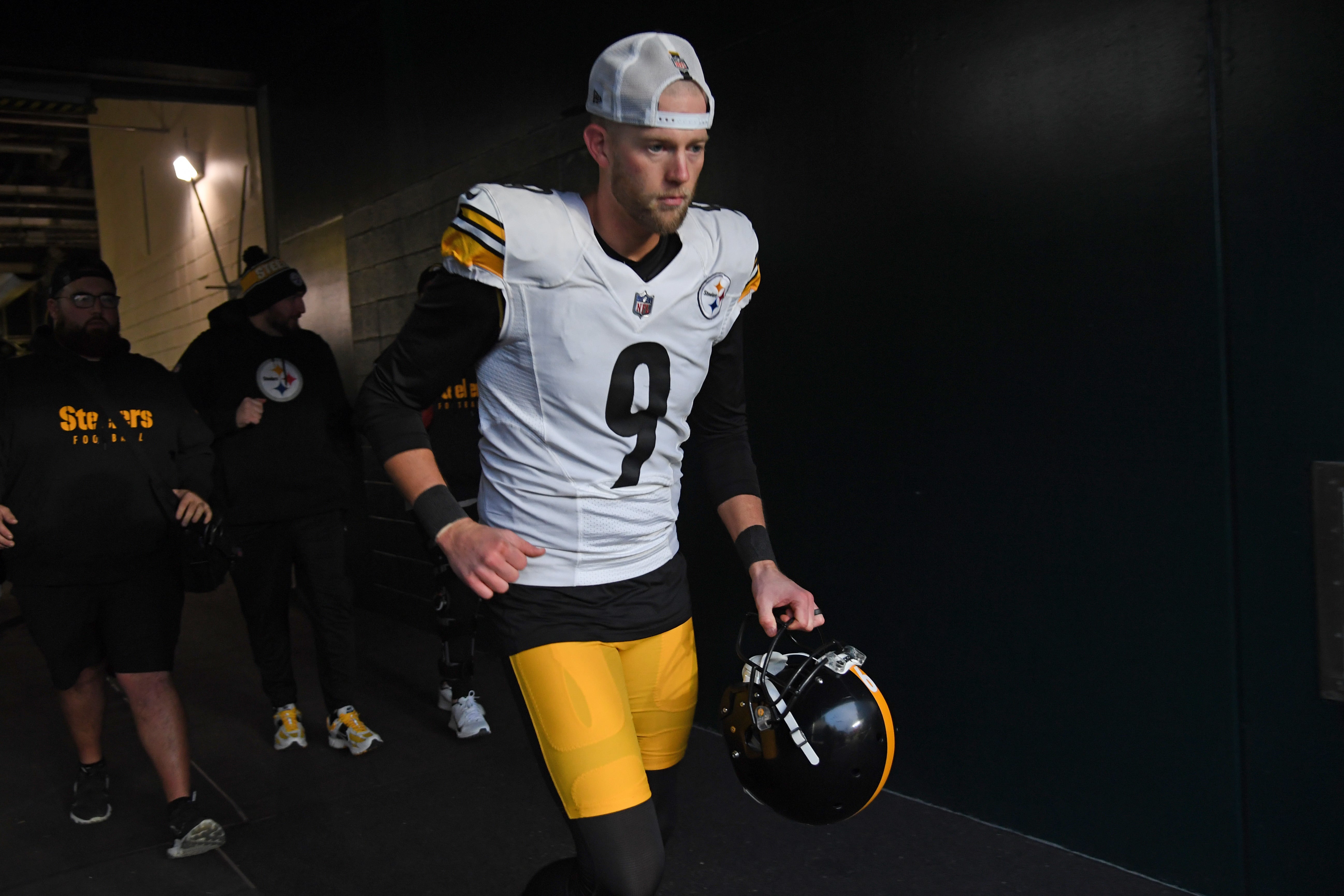 Dec 15, 2024; Philadelphia, Pennsylvania, USA; Pittsburgh Steelers place kicker Chris Boswell (9) in the tunnel against the Philadelphia Eagles at Lincoln Financial Field.