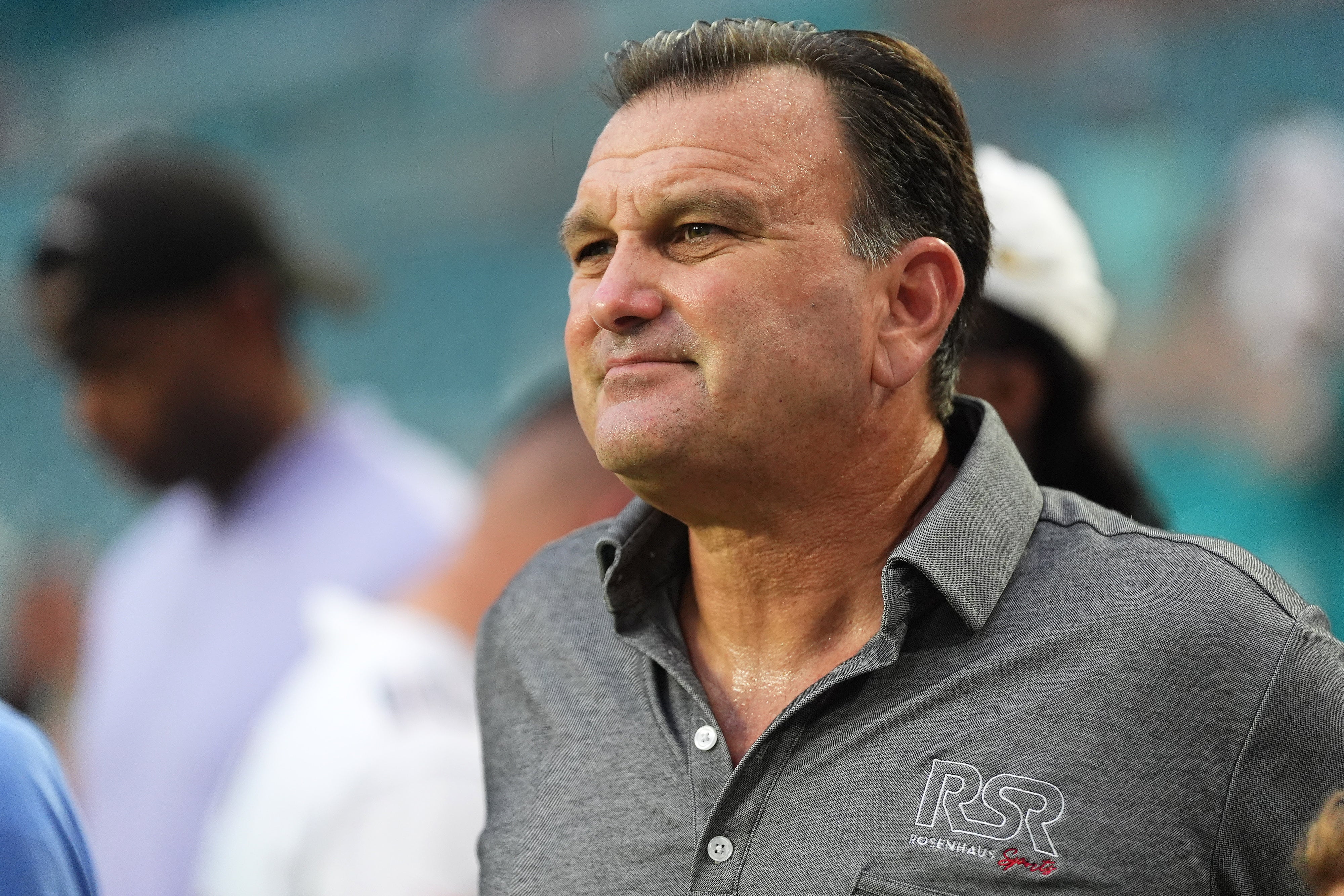Sep 12, 2024; Miami Gardens, Florida, USA; Sports agent Drew Rosenhaus stands on the field prior to the game between the Miami Dolphins and the Buffalo Bills at Hard Rock Stadium.