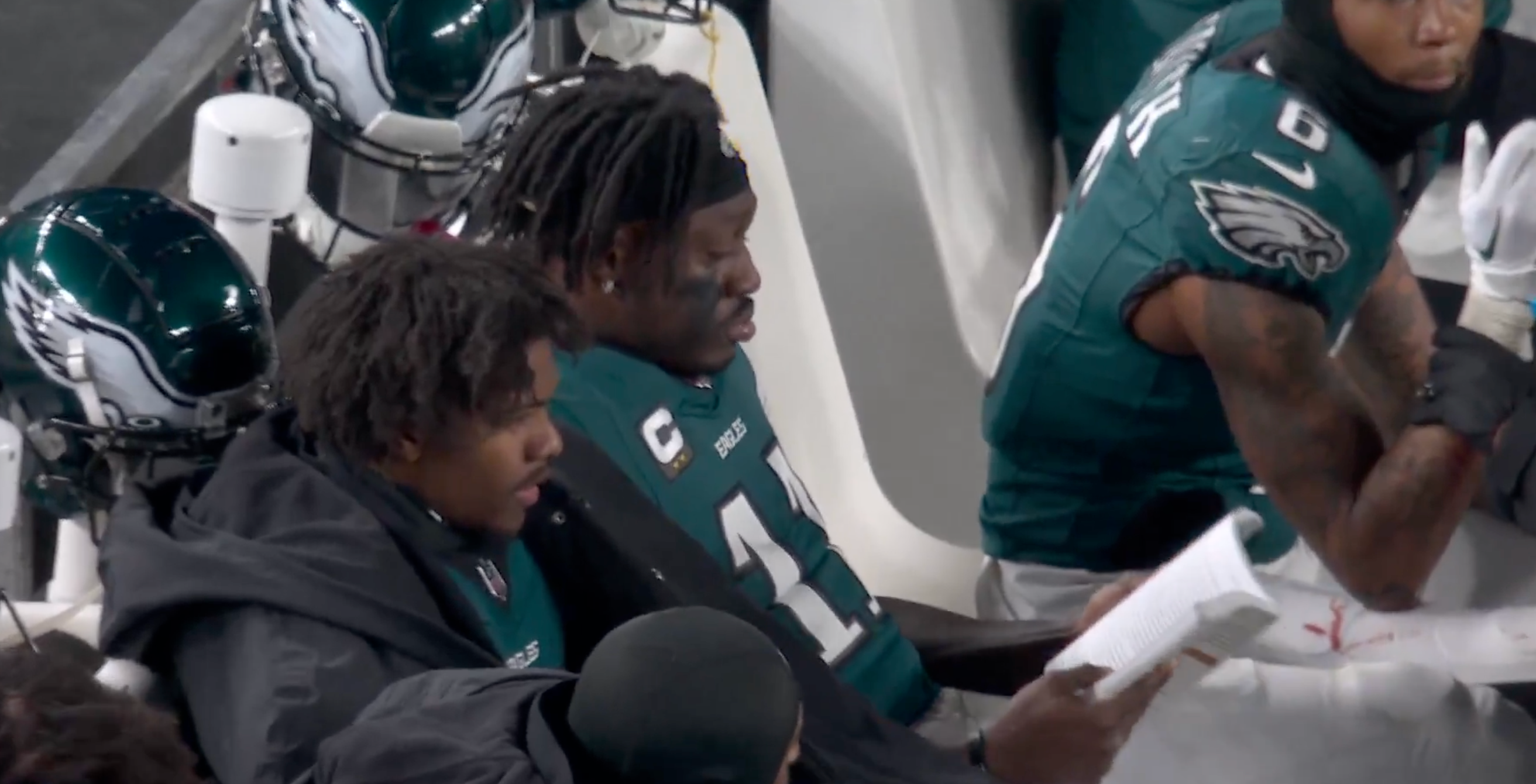 Philadelphia Eagles wide receiver A.J. Brown reads a book during Wild Card win over Green Bay Packers.