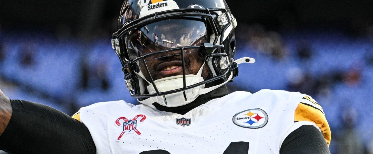 Dec 21, 2024; Baltimore, Maryland, USA; Pittsburgh Steelers running back Cordarrelle Patterson (84) throws the ball to fans before the game against the Baltimore Ravens at M&T Bank Stadium.