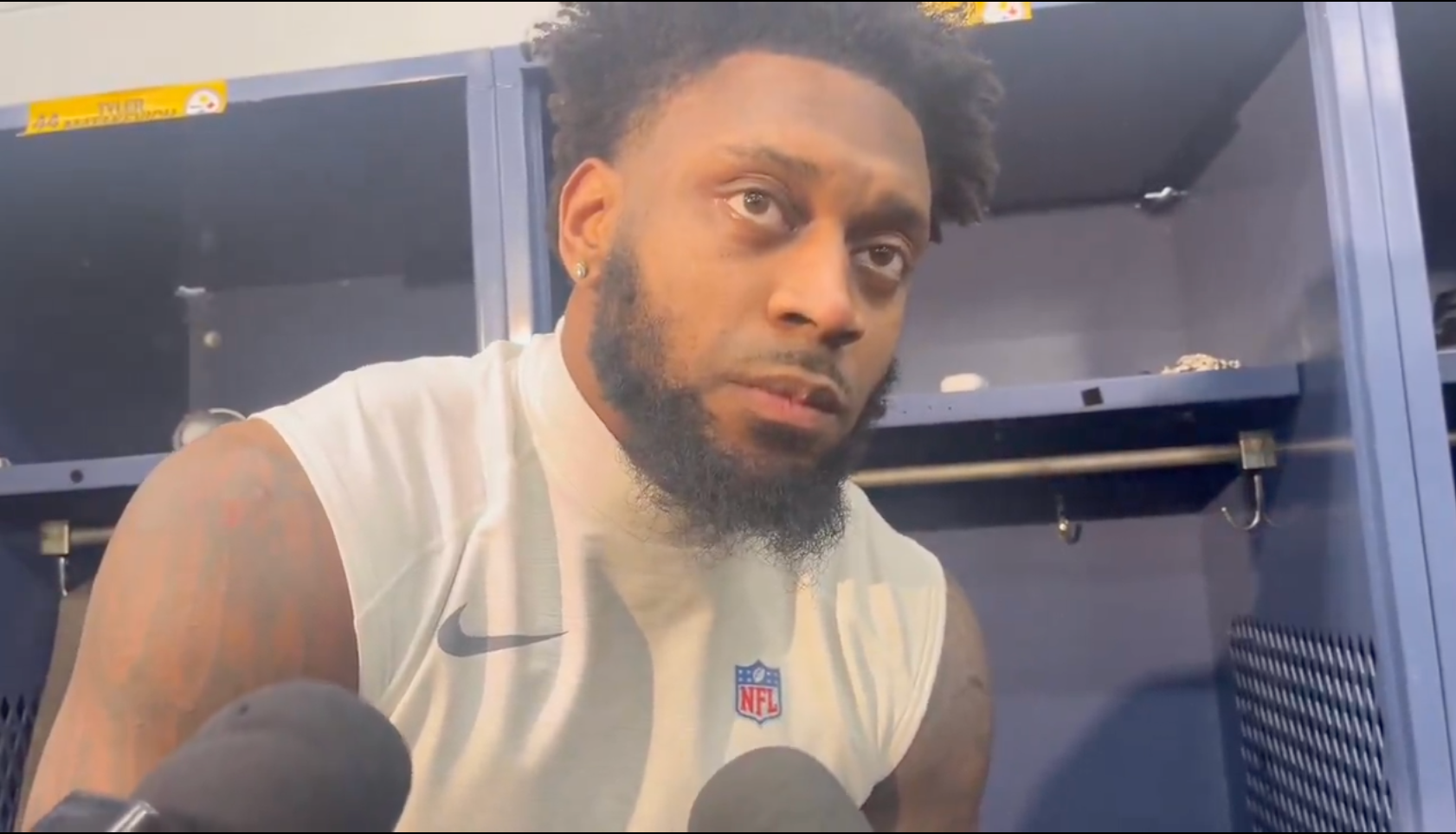 Pittsburgh Steelers LB Patrick Queen addresses the media following the 28-14 Wildcard Round loss against Baltimore Ravens, 1/11/25