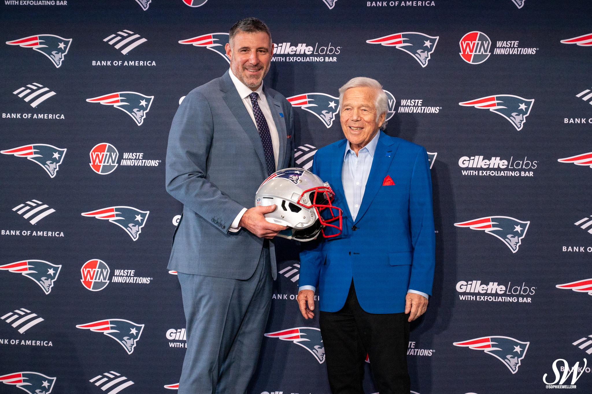 New England Patriots head coach Mike Vrabel and owner Robert Kraft at Introductory Press Conference