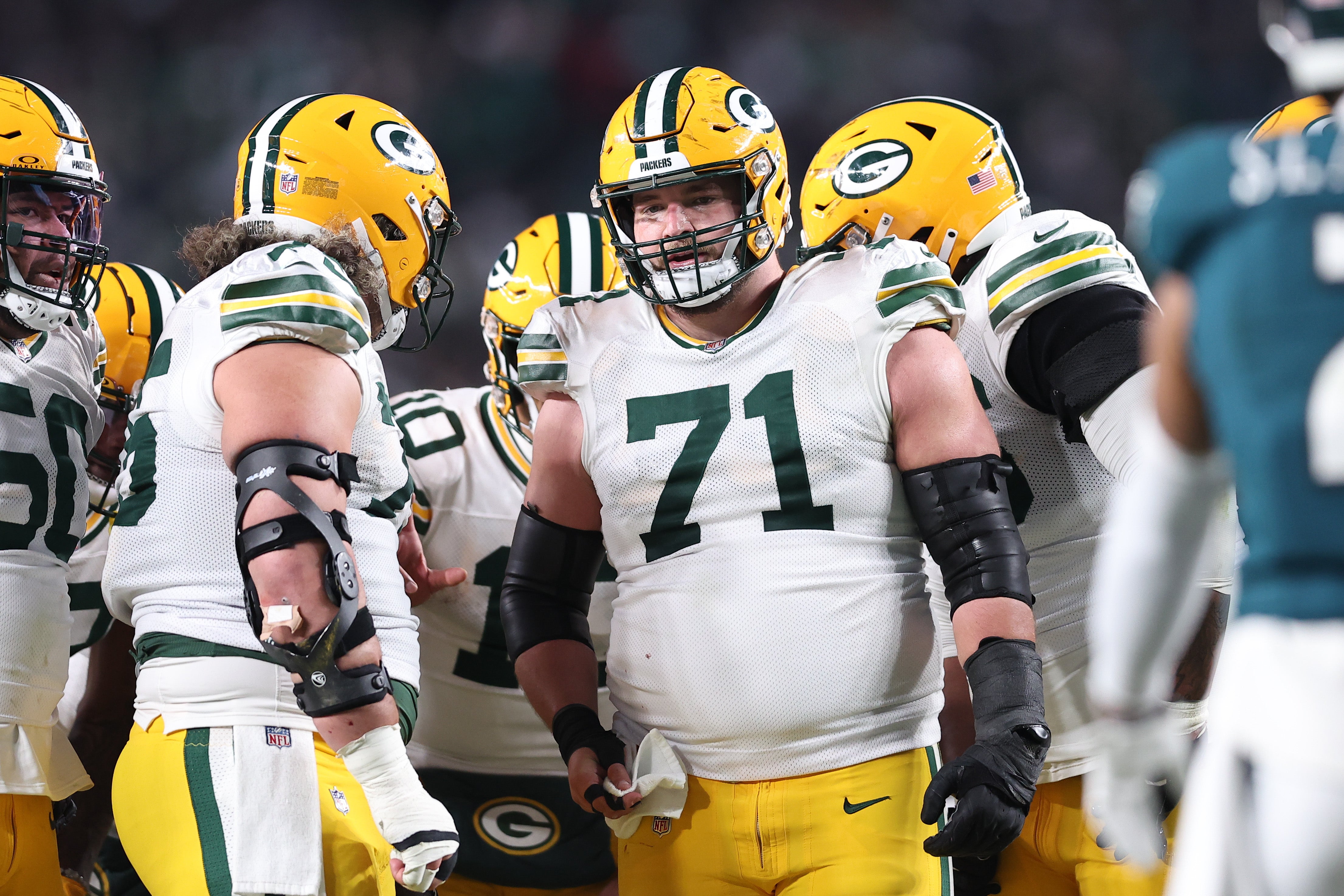 Green Bay Packers center Josh Myers (71) in a game against the Philadelphia Eagles in an NFC wild card game at Lincoln Financial Field.