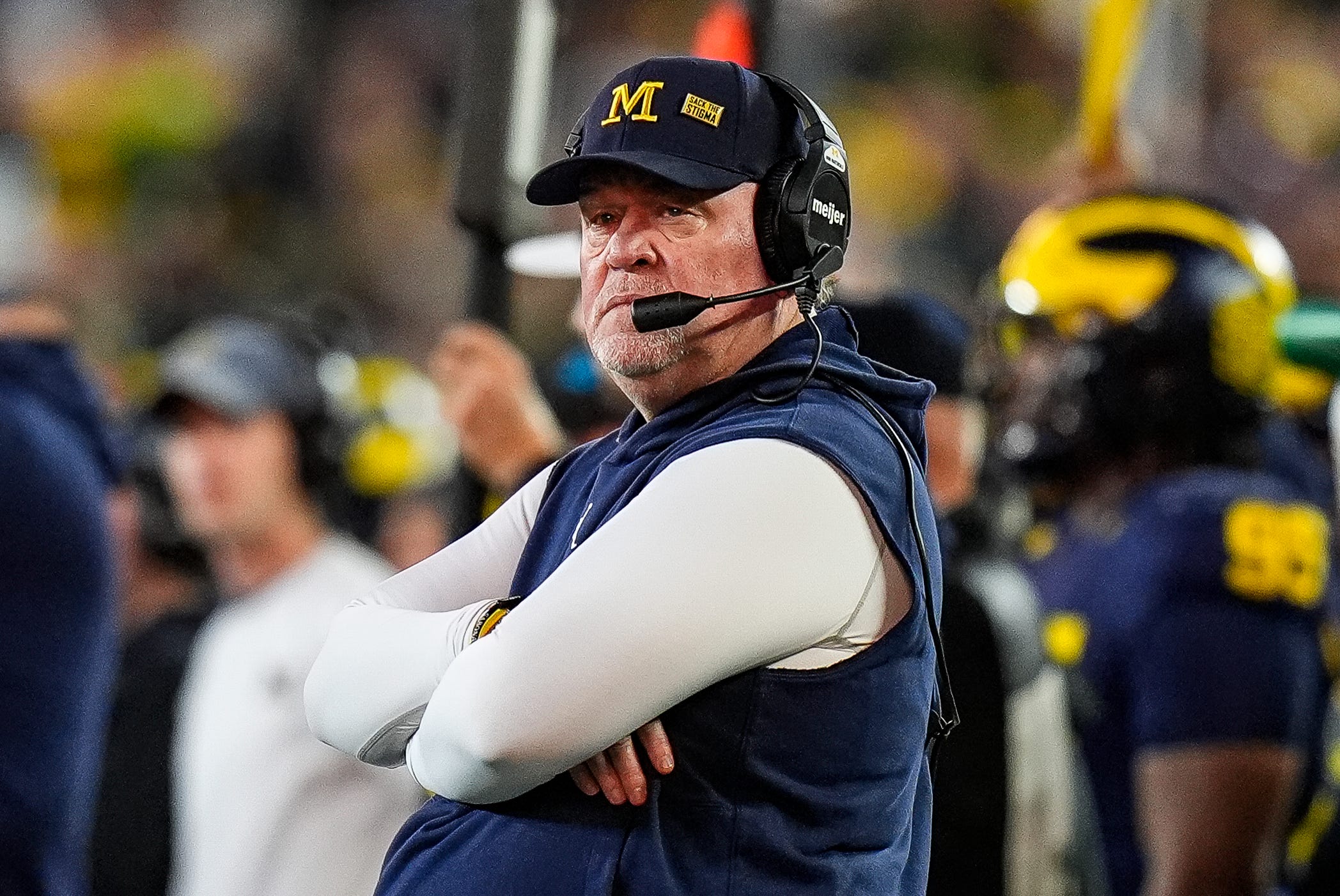 Michigan defensive coordinator Wink Martindale reacts to a play against Oregon during the second half at Michigan Stadium in Ann Arbor on Saturday, Nov. 2, 2024.
