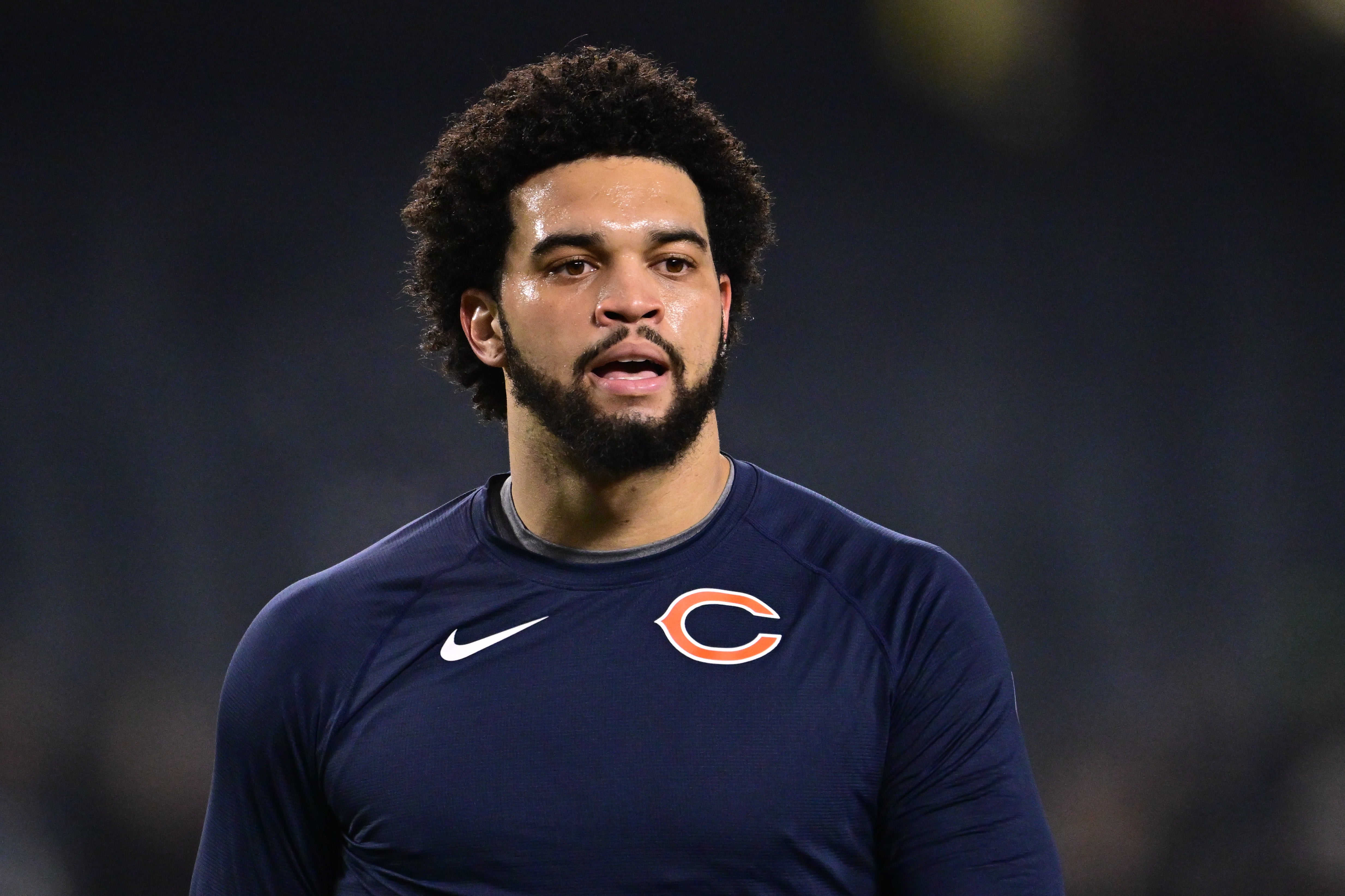 Dec 26, 2024; Chicago, Illinois, USA; Chicago Bears quarterback Caleb Williams (18) warms up before the game against the Seattle Seahawks at Soldier Field.