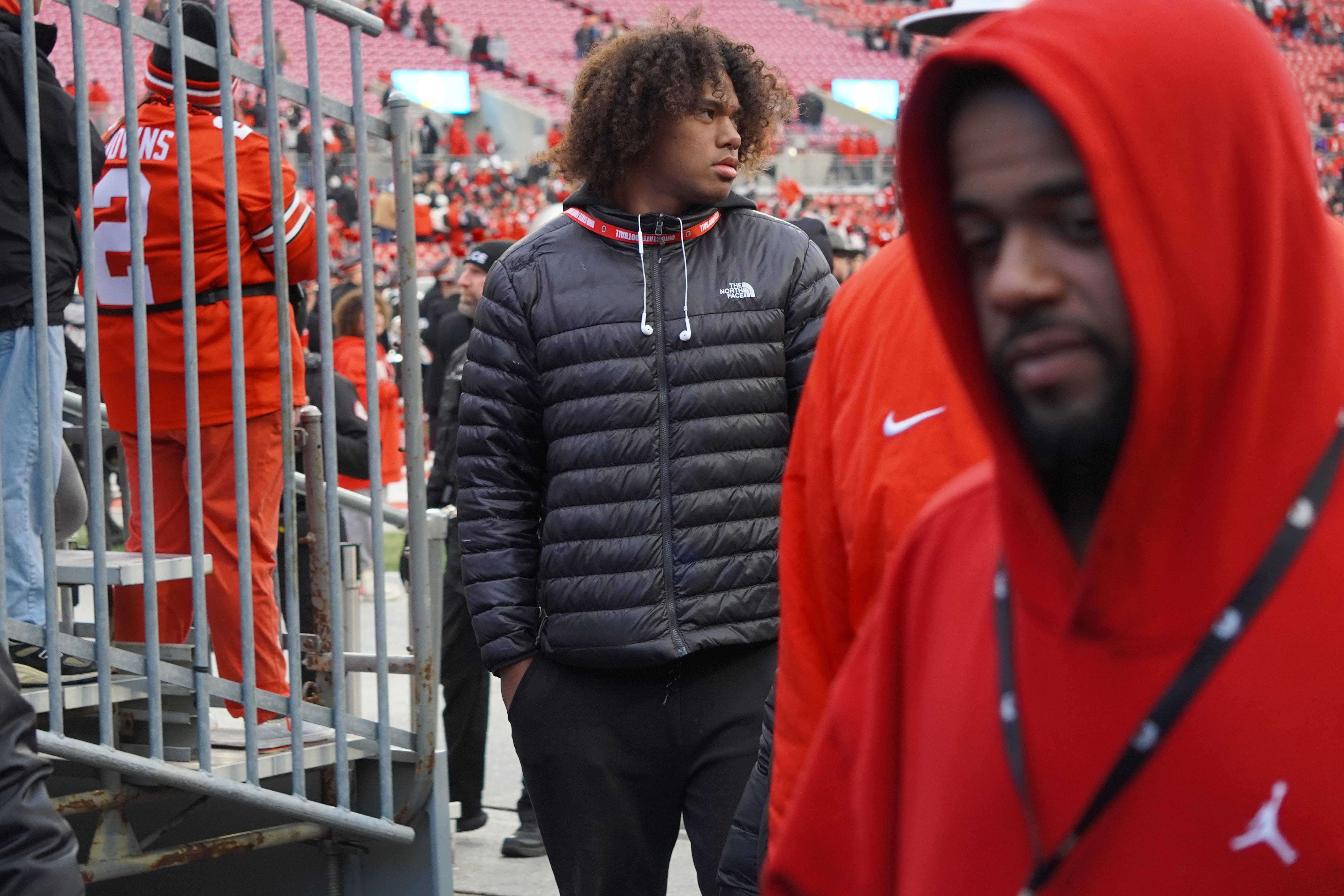 Simote Katoanga visits OSU the day of the Ohio State Buckeyes' 38-15 win over the Indiana Hoosiers in an NCAA football game at Ohio Stadium in Columbus on Saturday, Nov. 23, 2024.