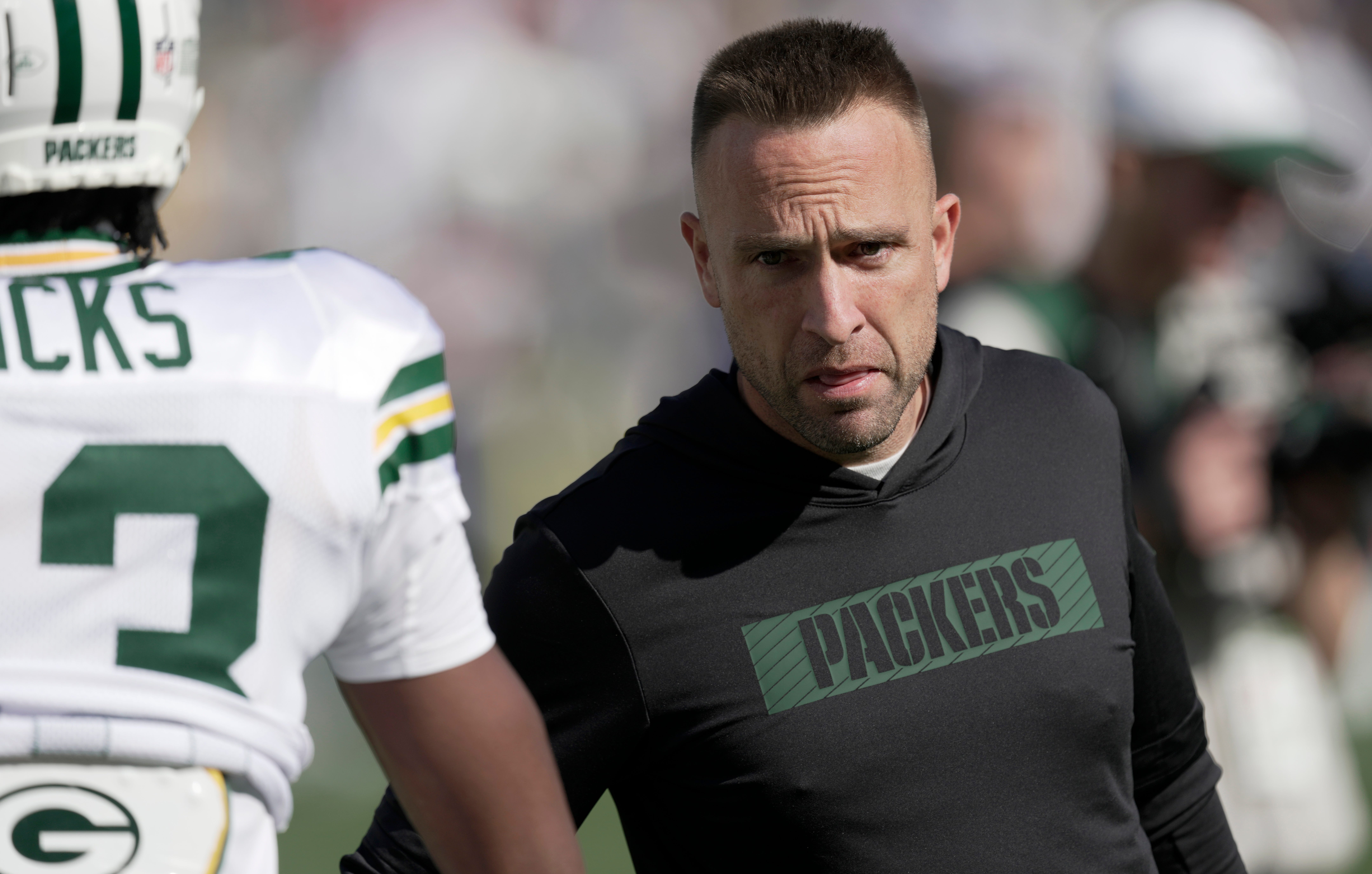 Green Bay Packers defensive coordinator Jeff Hafley is shown before their game against the Houston Texans Sunday, October 20, 2024 at Lambeau Field in Green Bay, Wisconsin.
