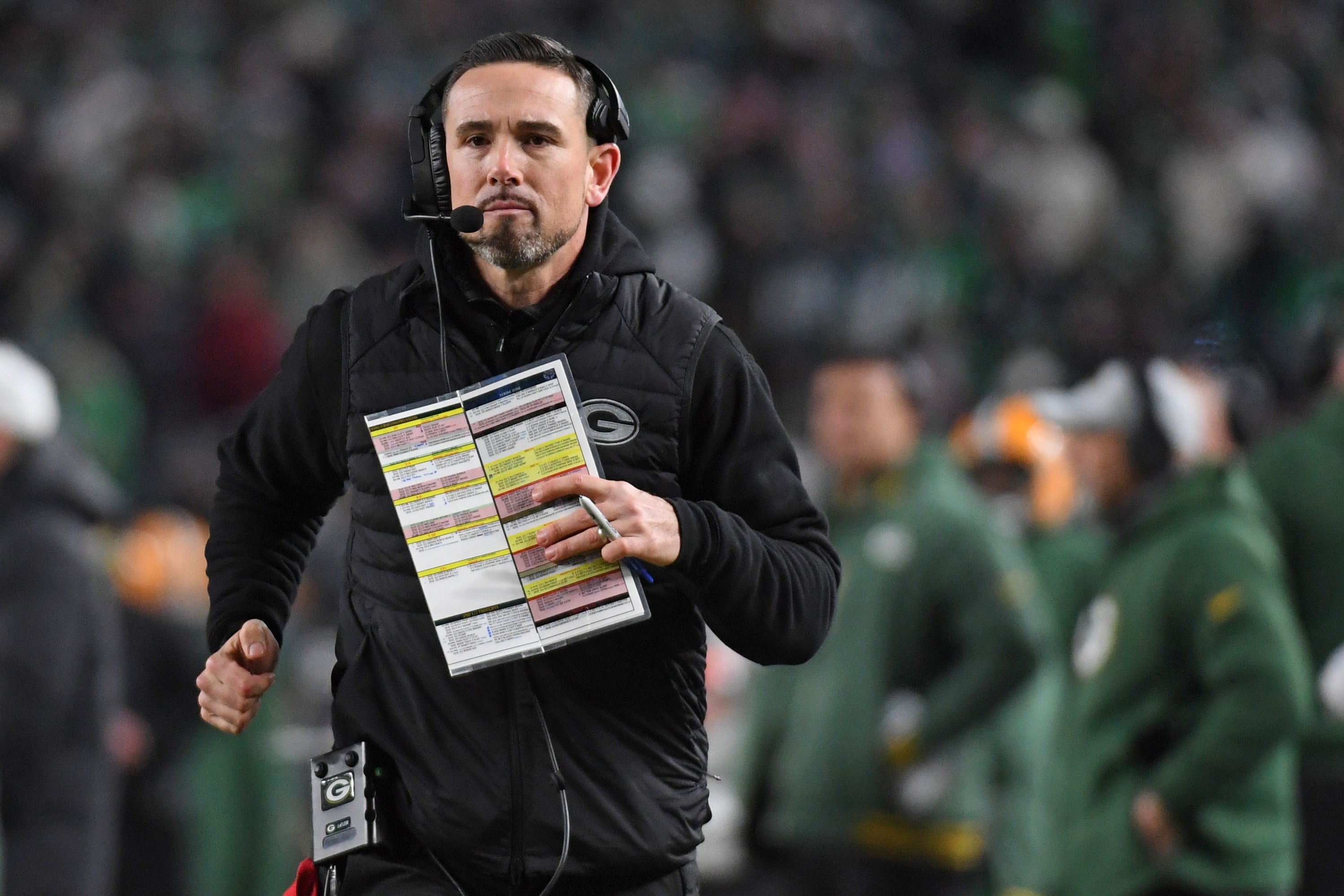 Green Bay Packers head coach Matt LaFleur against the Philadelphia Eagles in an NFC wild card game at Lincoln Financial Field.