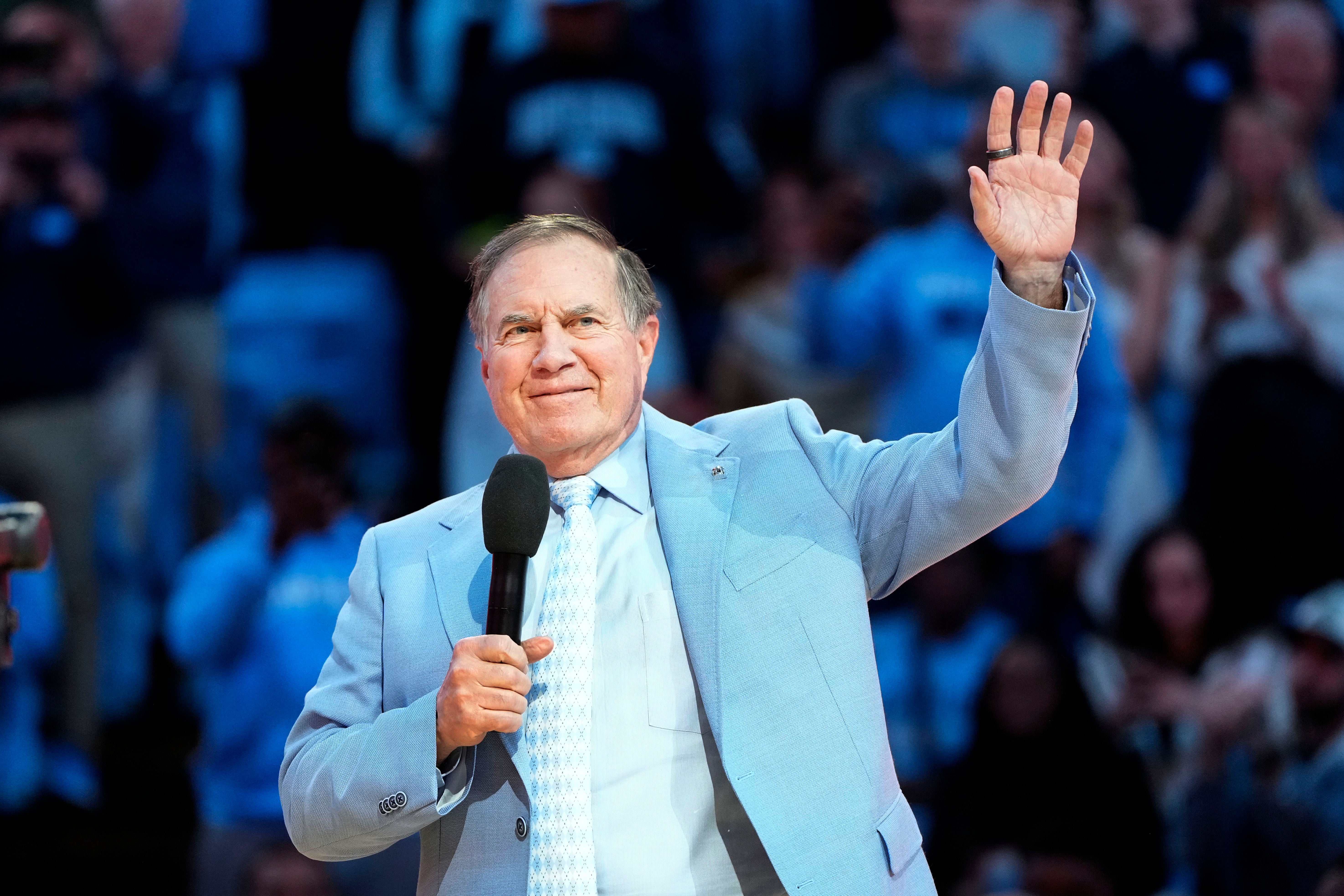 Dec 14, 2024; Chapel Hill, North Carolina, USA; North Carolina Tar Heels head football coach Bill Belichick during half time at Dean E. Smith Center.