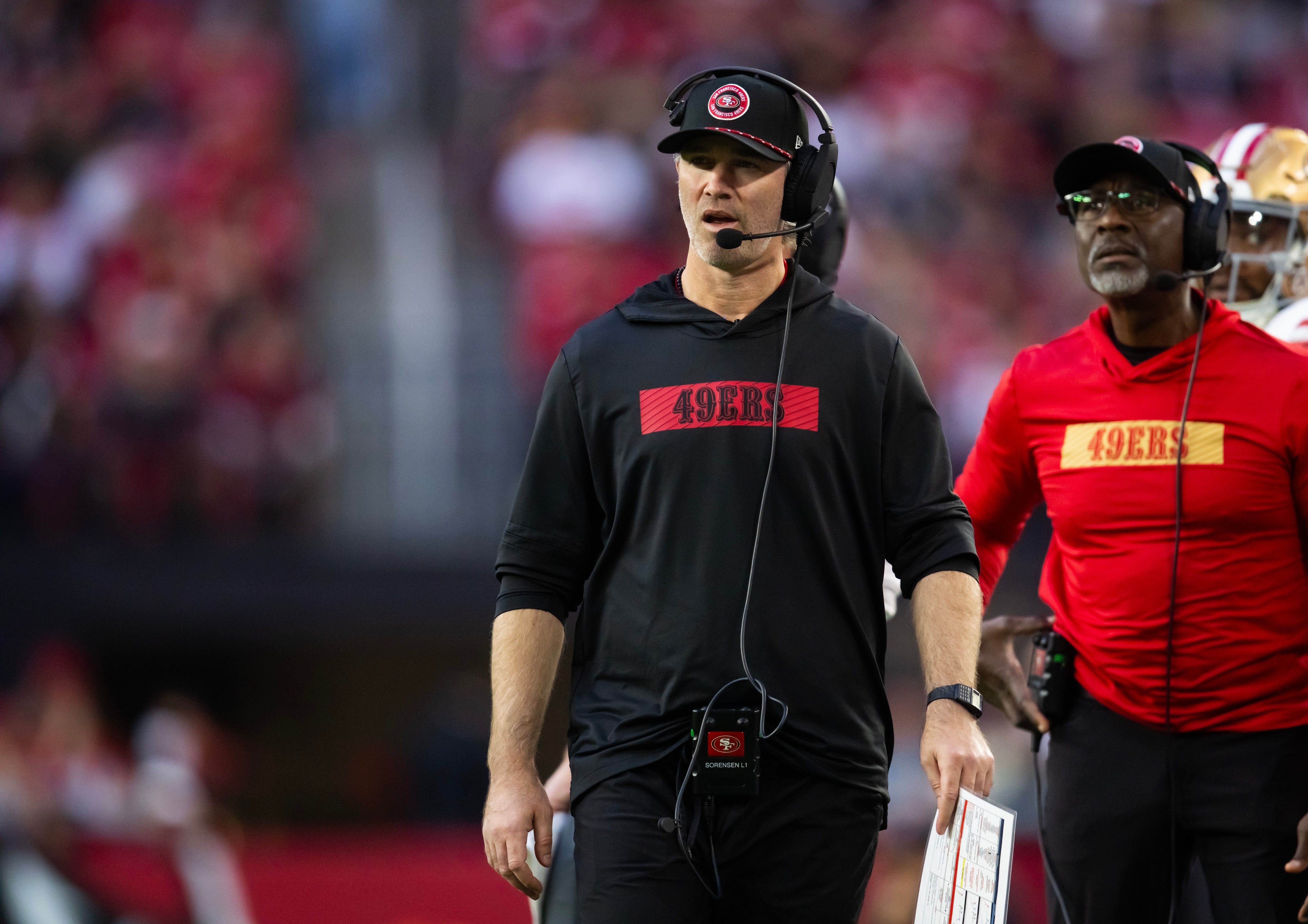 San Francisco 49ers defensive coordinator Nick Sorensen against the Arizona Cardinals at State Farm Stadium.