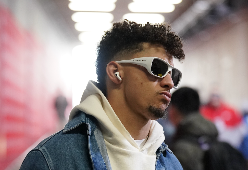 Jan 18, 2025; Kansas City, Missouri, USA; Kansas City Chiefs quarterback Patrick Mahomes (15) arrives at GEHA Field at Arrowhead Stadium before a 2025 AFC divisional round game against the Houston Texans.