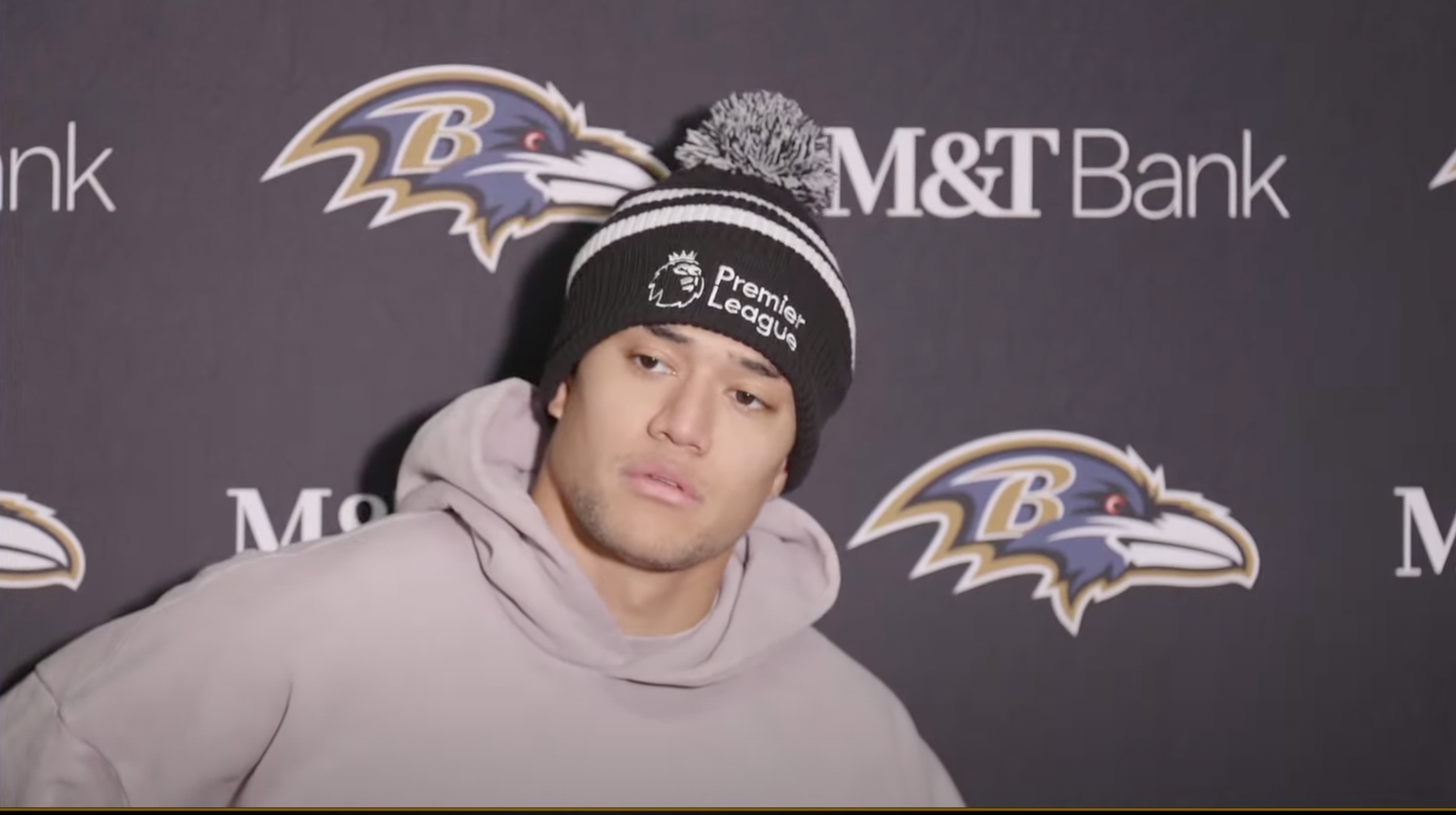 Baltimore Ravens safety Kyle Hamilton addresses the media following 25-27 loss to Buffalo Bills
