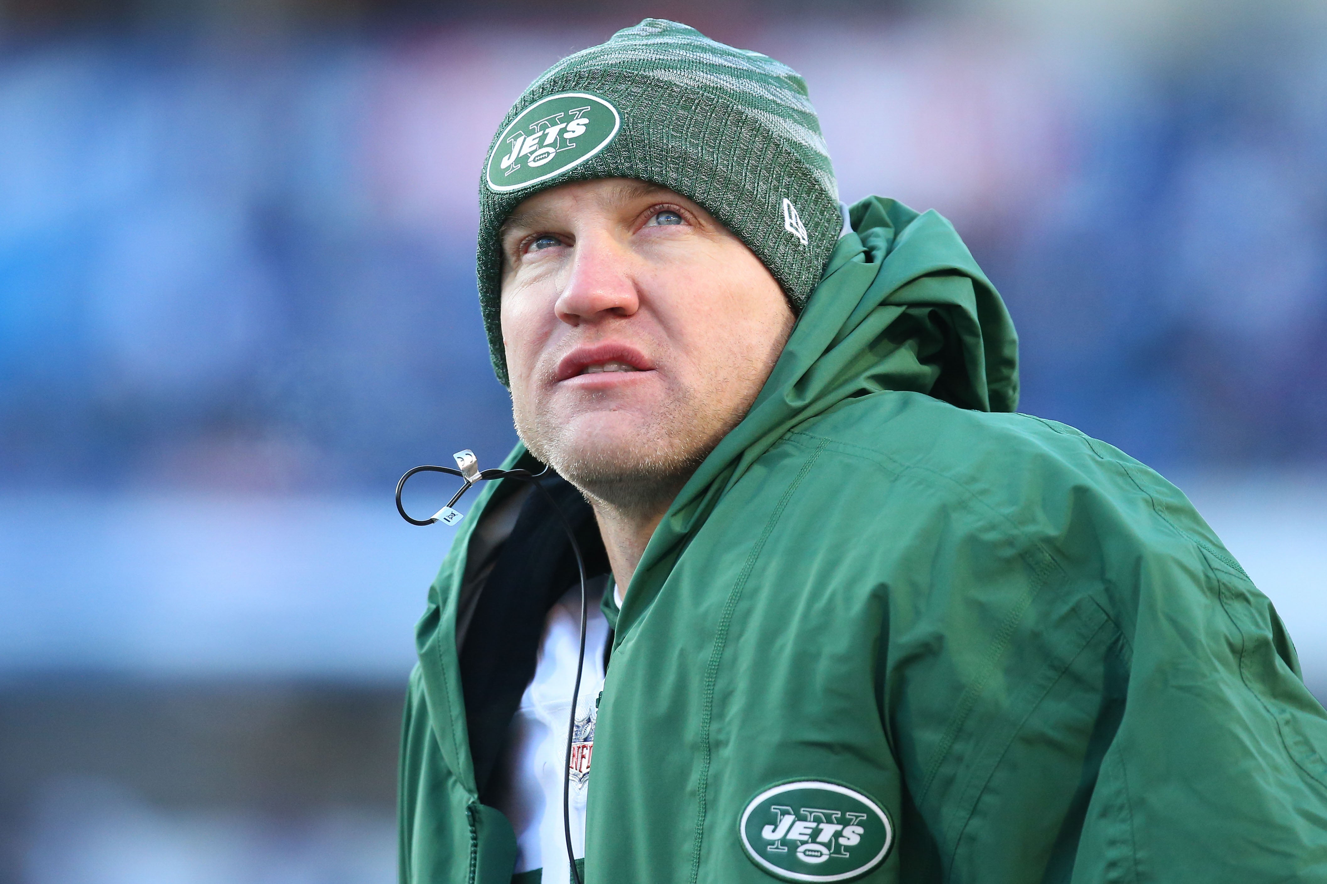 New York Jets quarterback Josh McCown (15) looks at the video board against the Buffalo Bills during the fourth quarter at New Era Field.