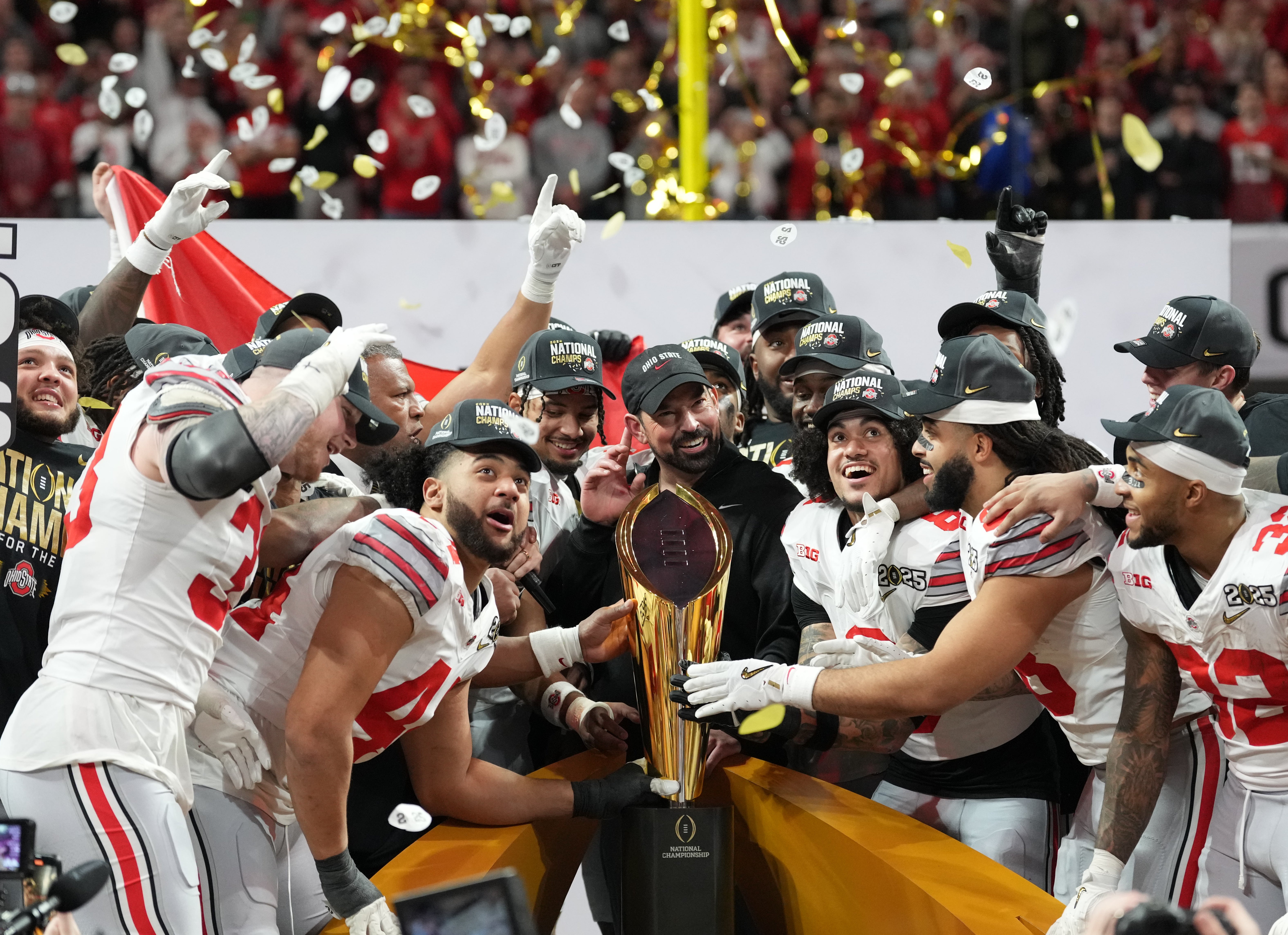 Ohio State Buckeyes celebrate their national championship victory
